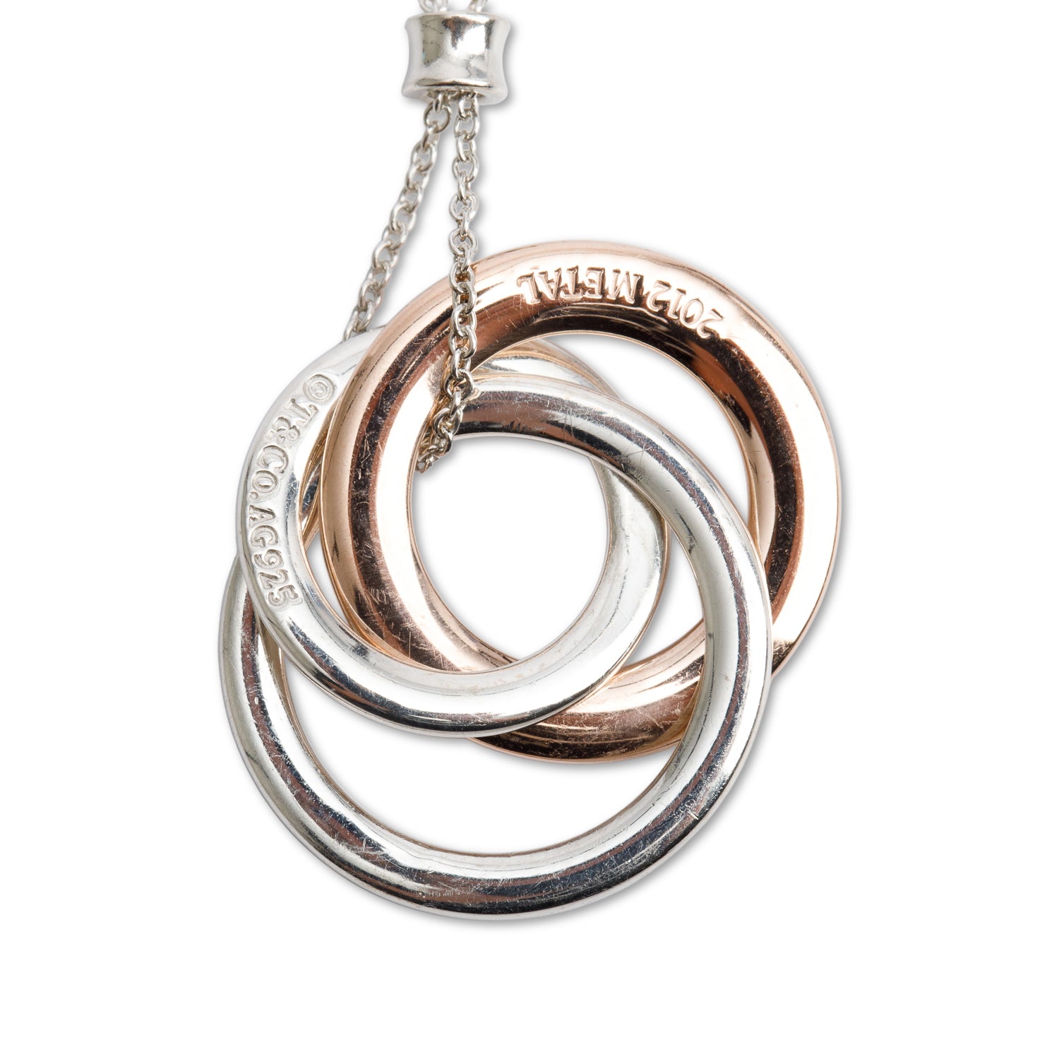 Tiffany & Co. Sterling Silver & Rubedo Metal 1837 Interlocking Circles Pendant Necklace
