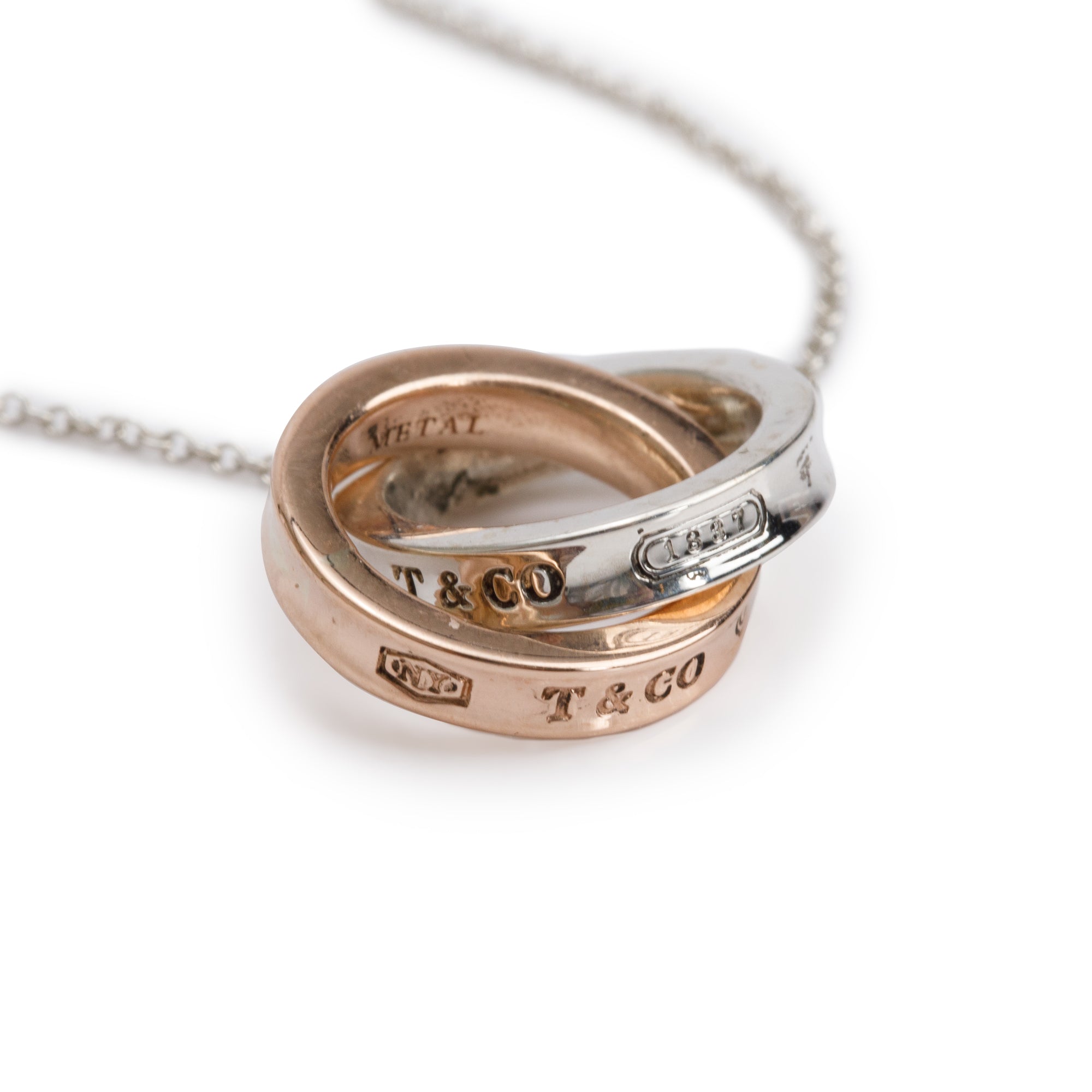 Tiffany & Co. Sterling Silver & Rubedo Metal 1837 Interlocking Circles Pendant Necklace
