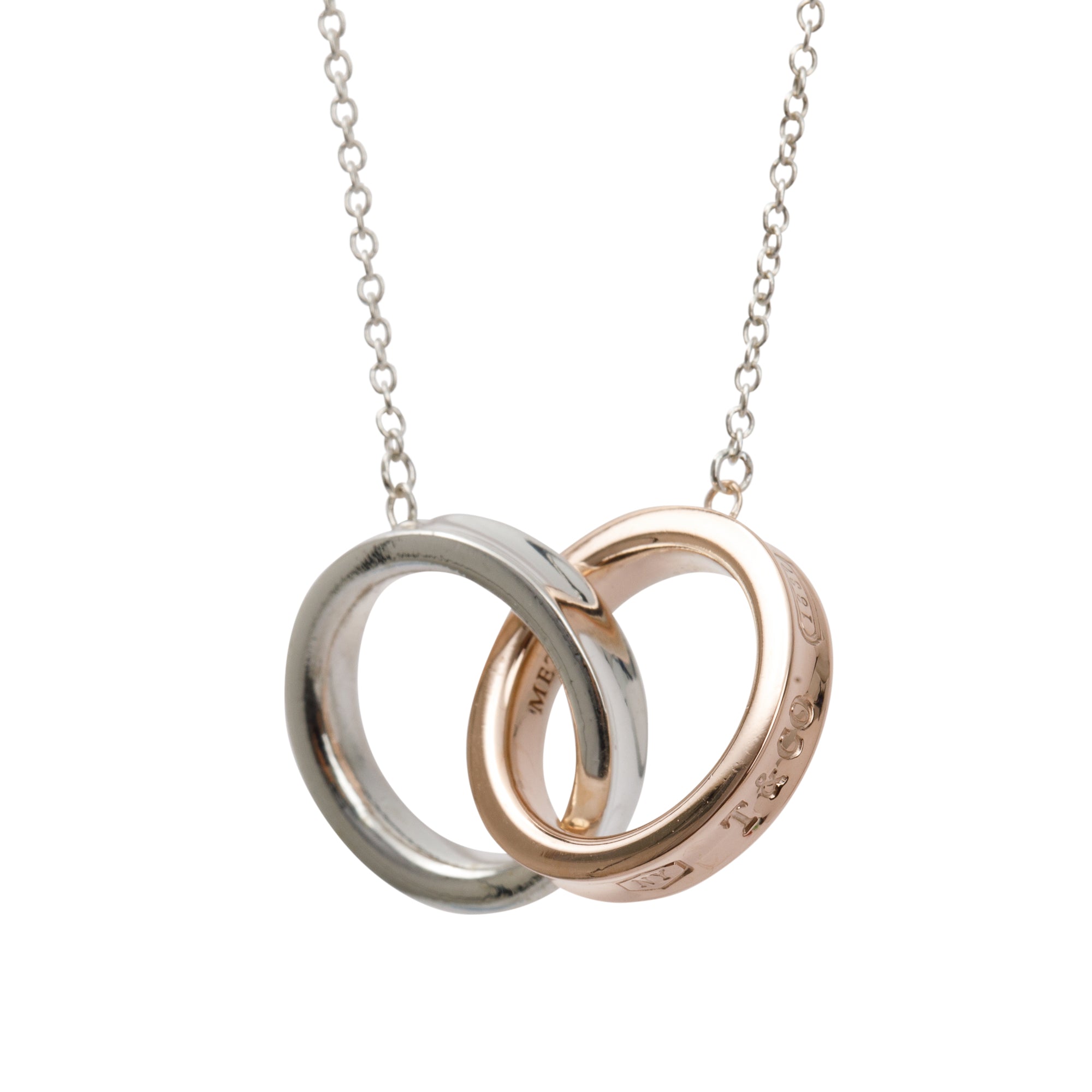 Tiffany & Co. Sterling Silver & Rubedo Metal 1837 Interlocking Circles Pendant Necklace