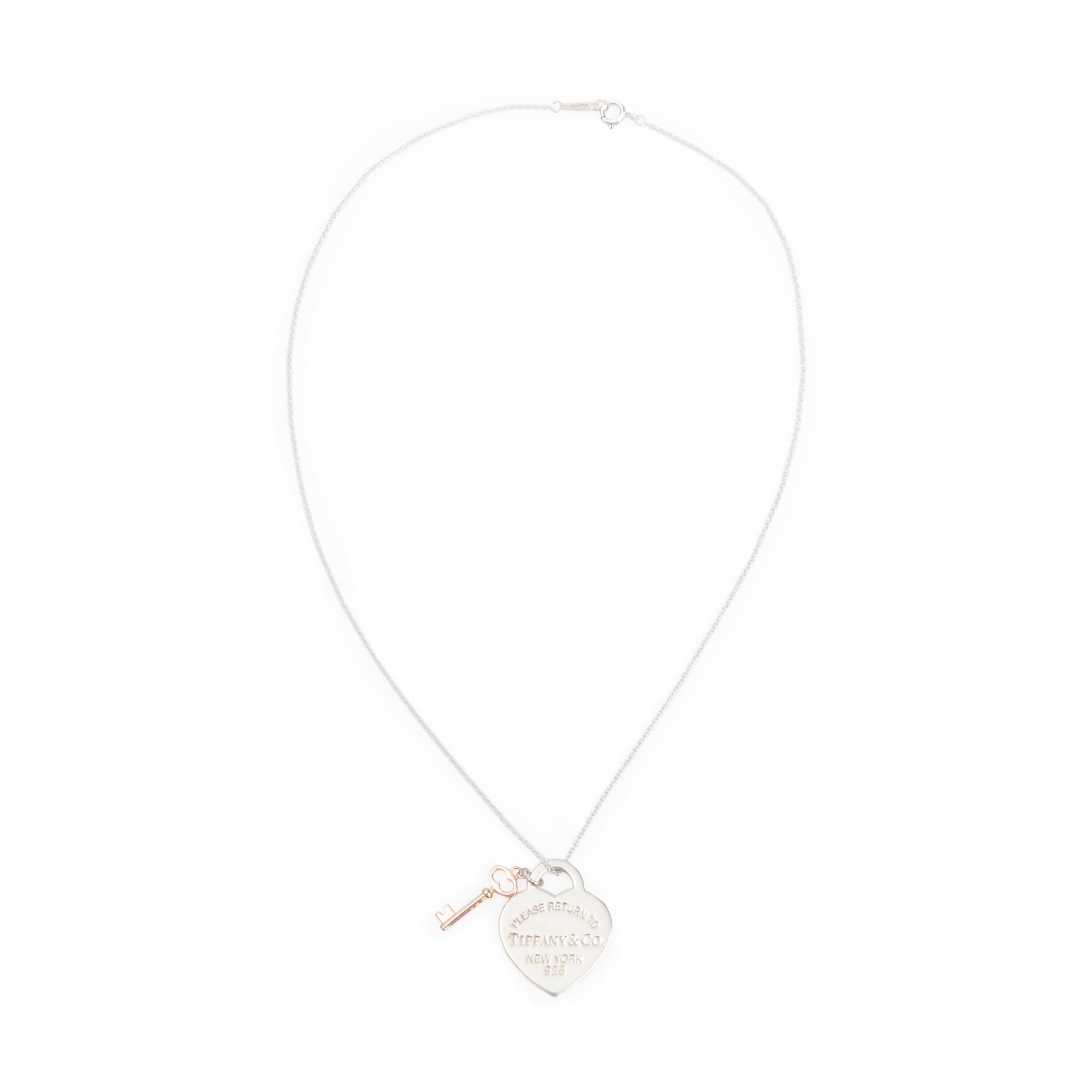 Tiffany & Co. Sterling Silver & Rubedo Metal Return to Tiffany Heart Tag & Key Pendant Necklace w/ Box