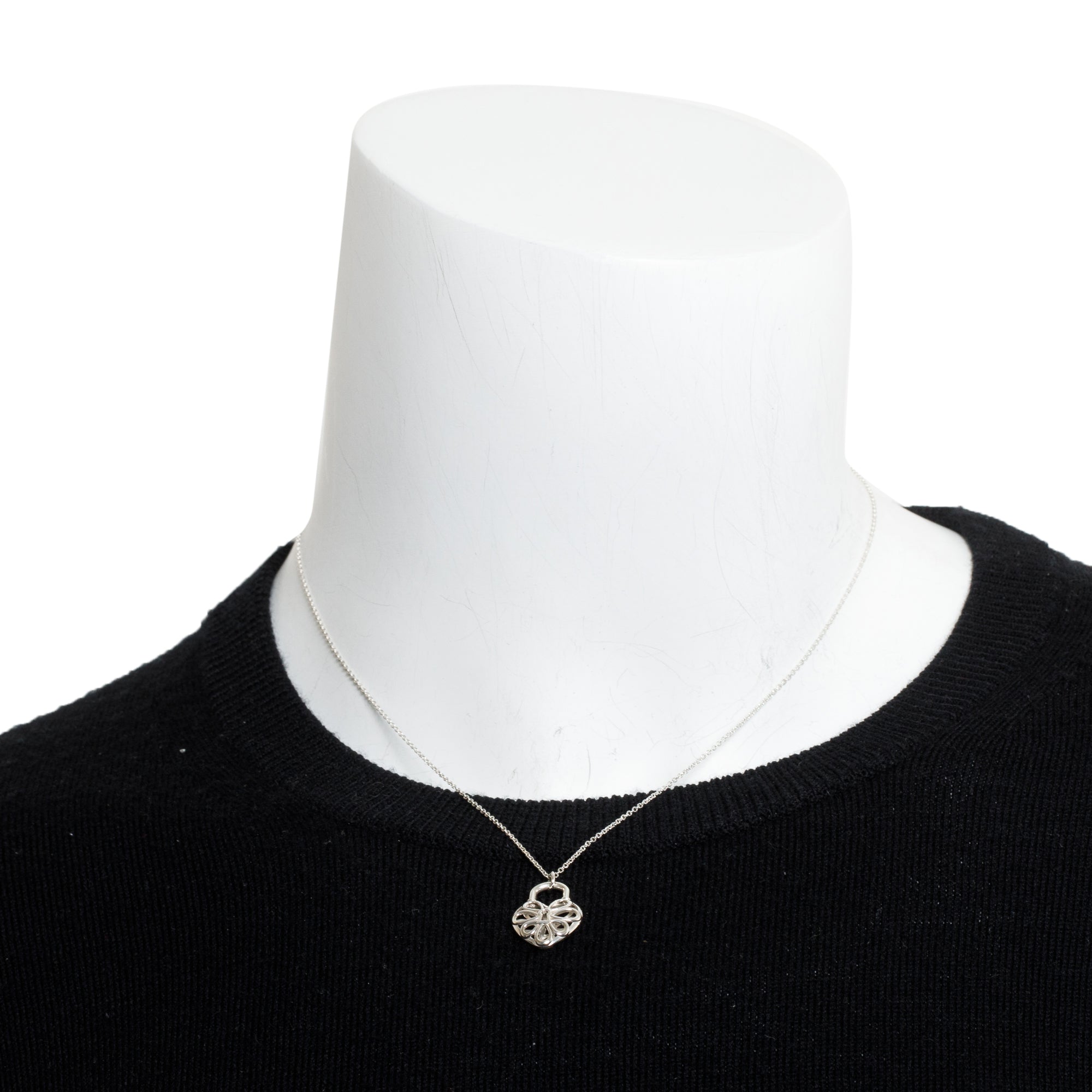 Tiffany & Co. Sterling Silver Small Filigree Heart Lock Pendant Necklace