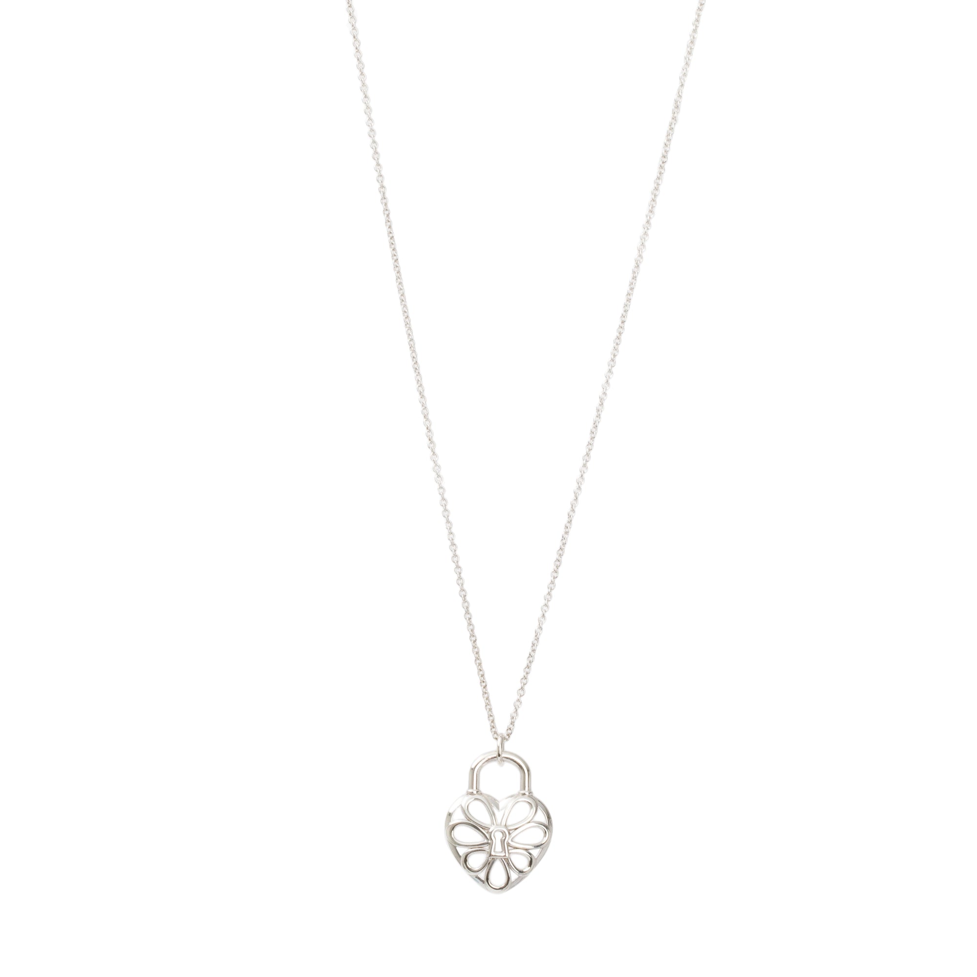Tiffany & Co. Sterling Silver Small Filigree Heart Lock Pendant Necklace