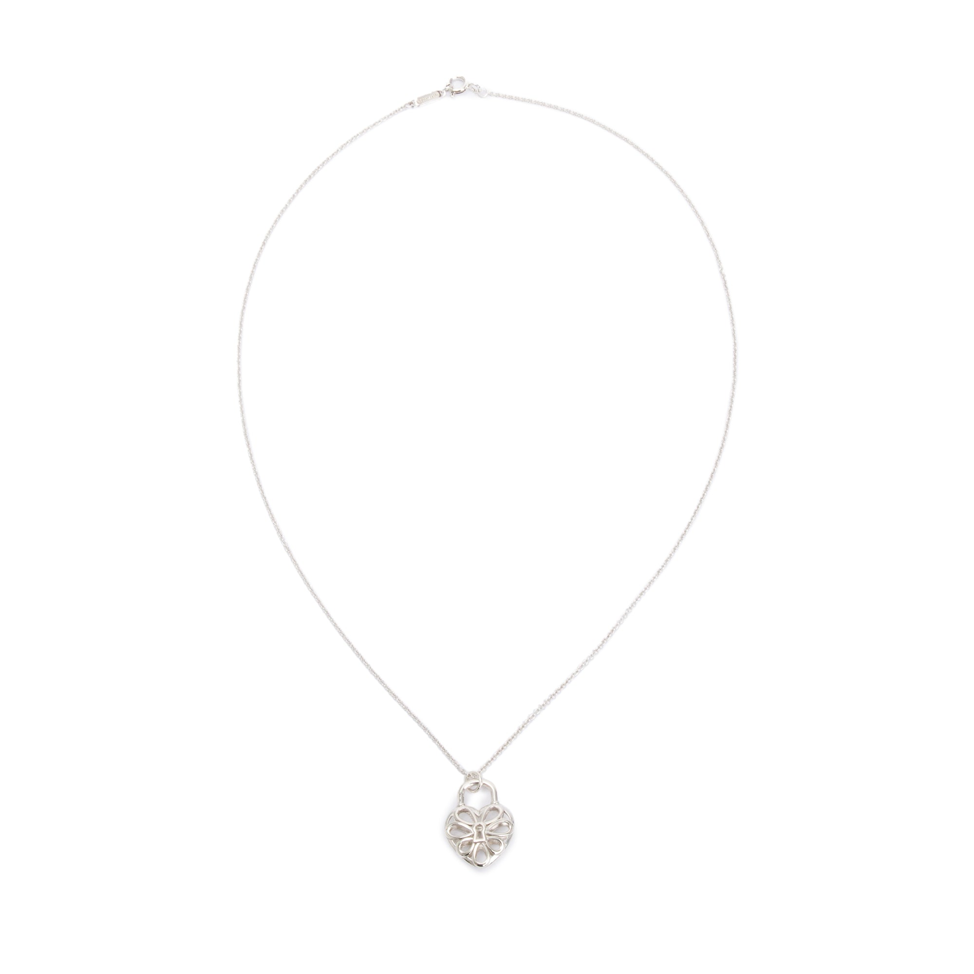 Tiffany & Co. Sterling Silver Small Filigree Heart Lock Pendant Necklace