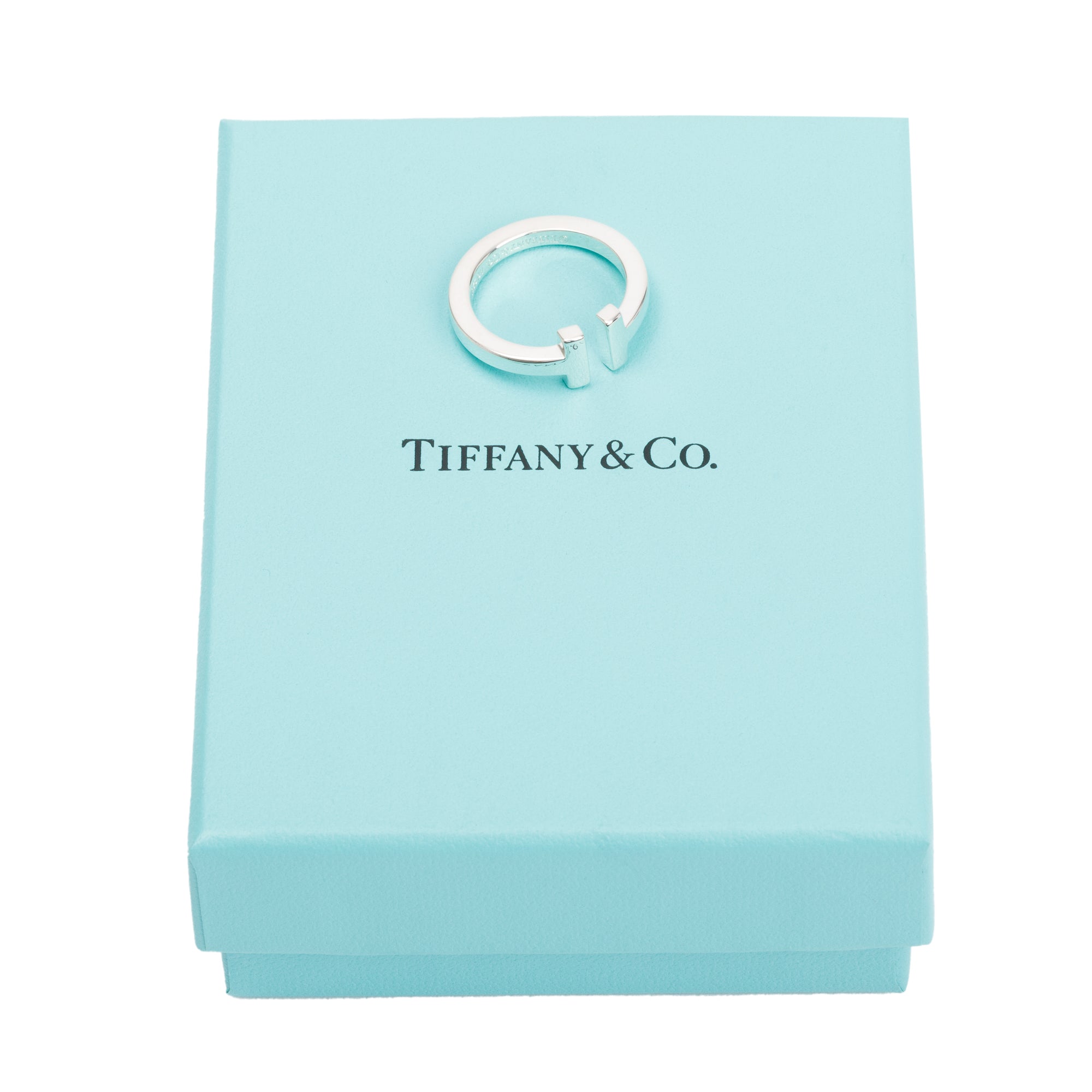 Tiffany & Co. Sterling Silver T Square Ring, Size 6.5 w/ Box