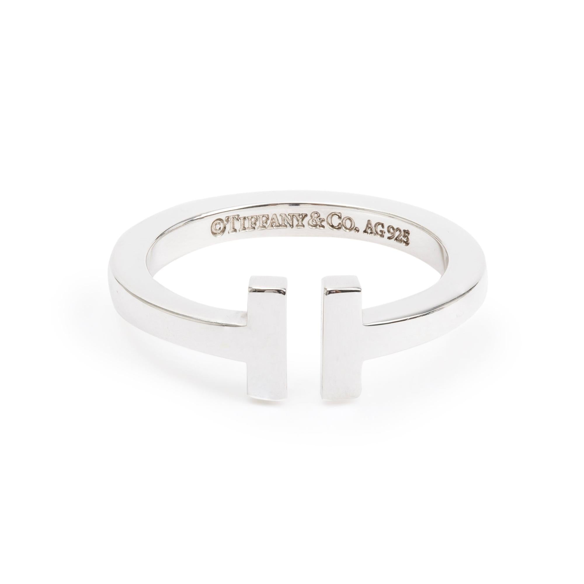 Tiffany & Co. Sterling Silver T Square Ring, Size 9.25