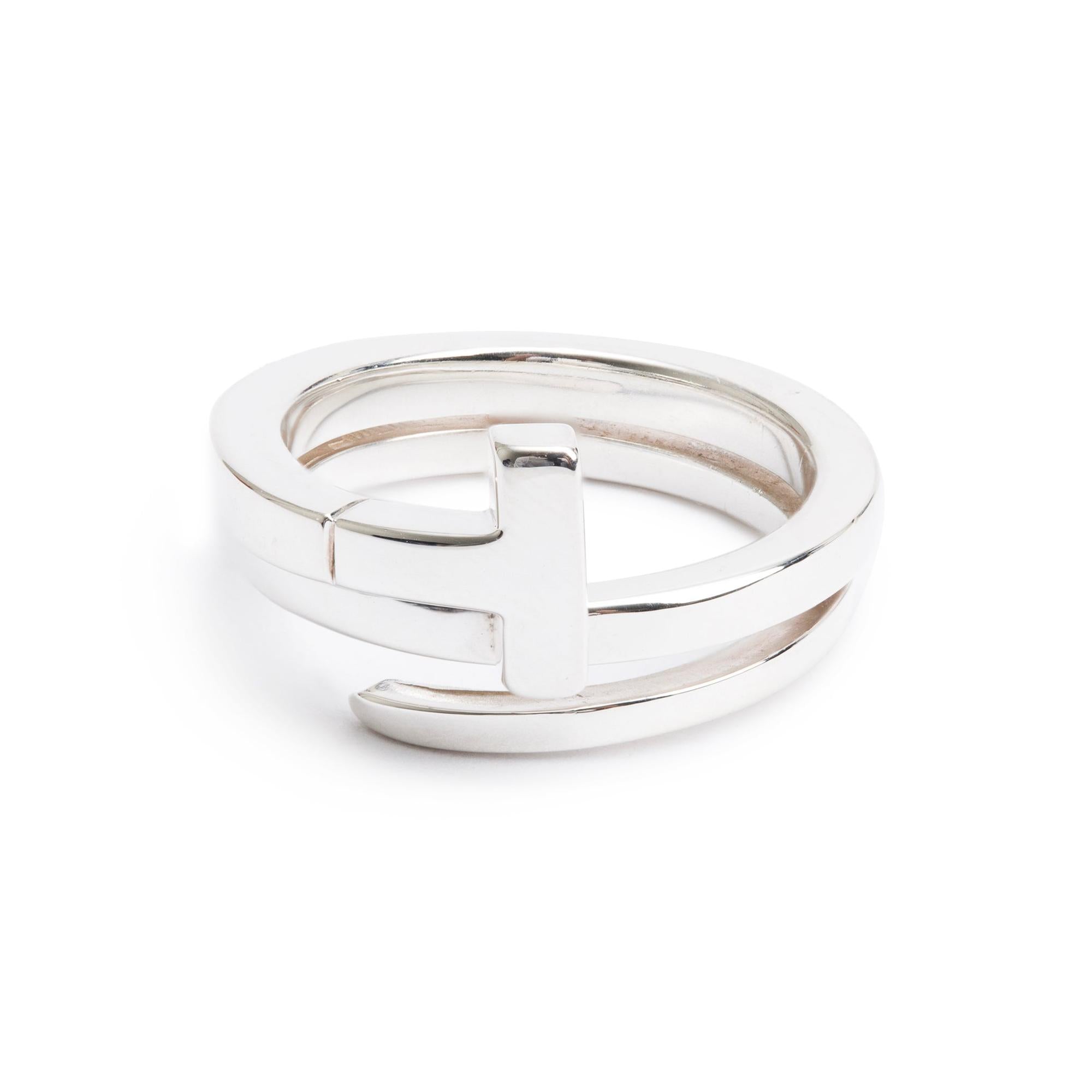 Tiffany & Co. Sterling Silver T Square Wrap Ring, Size 4.75