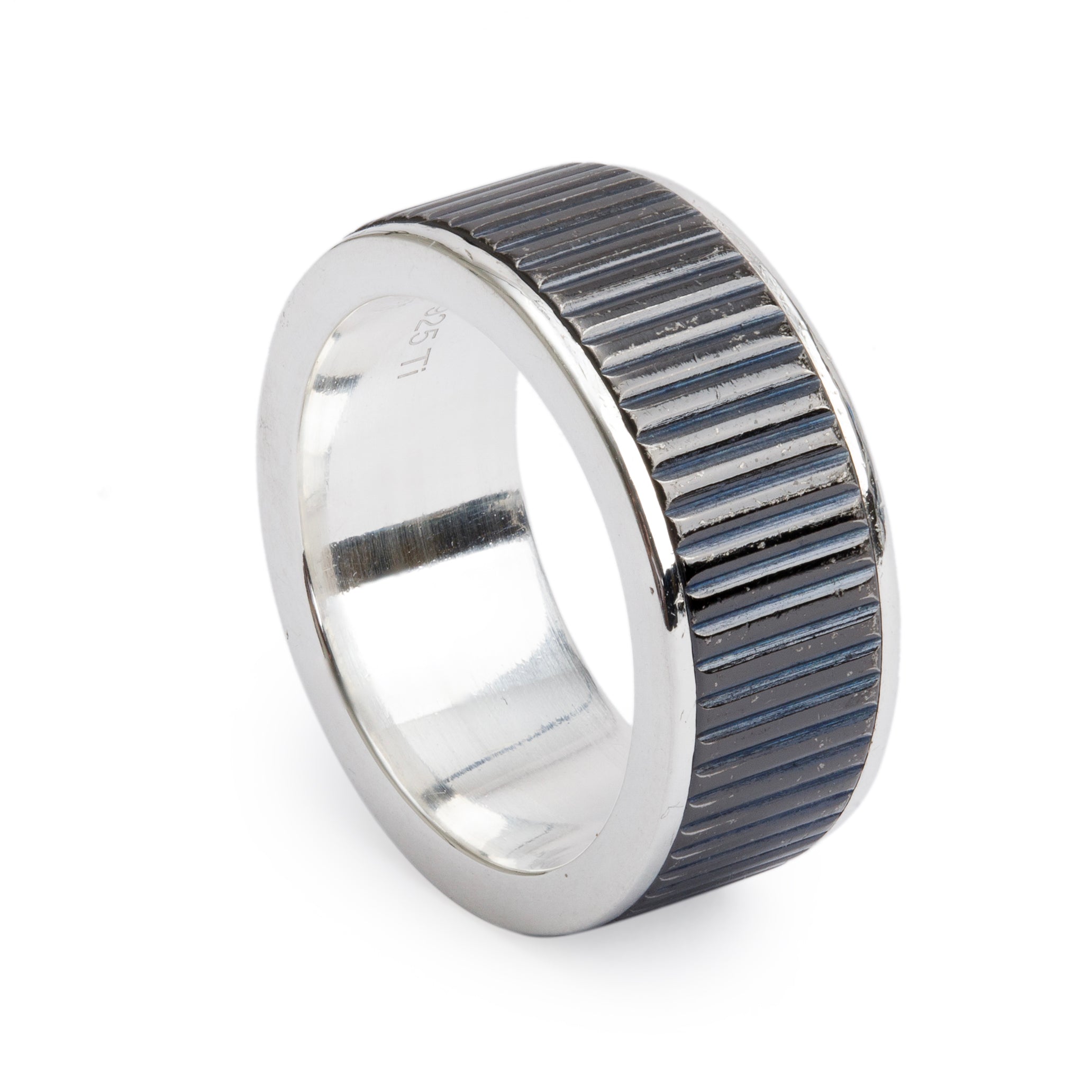 Tiffany & Co. Sterling Silver & Titanium Coin Edge Band, Size 7.5