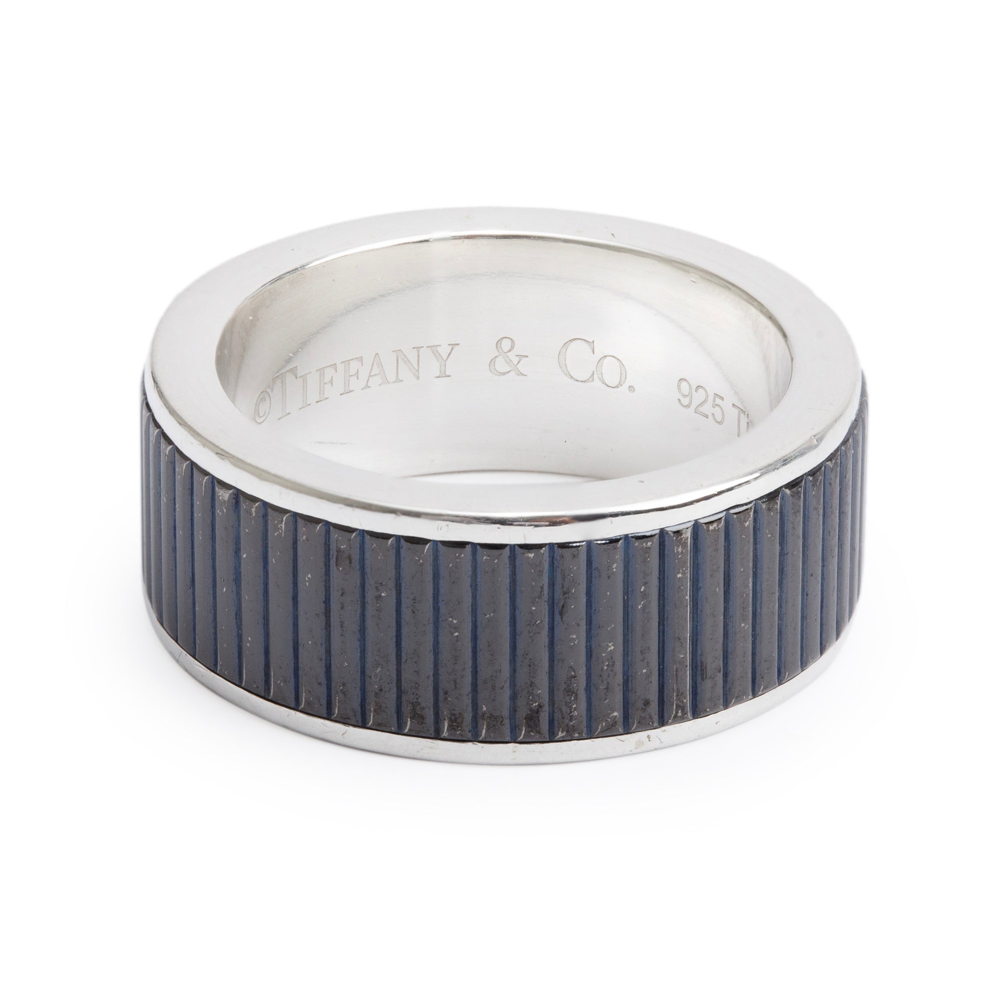 Tiffany & Co. Sterling Silver & Titanium Coin Edge Band, Size 7.5