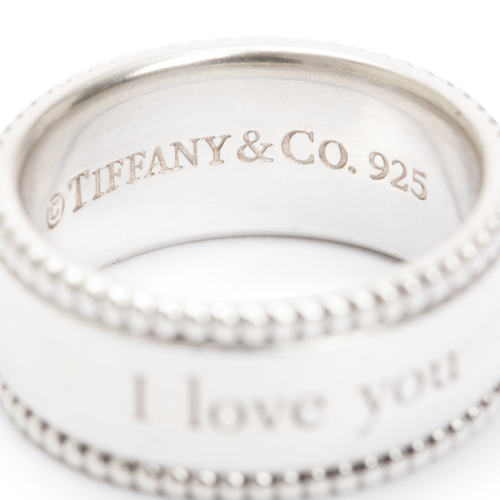 Tiffany & Co. Sterling Silver Wide 'I Love You' Beaded Edge Band, Size 5