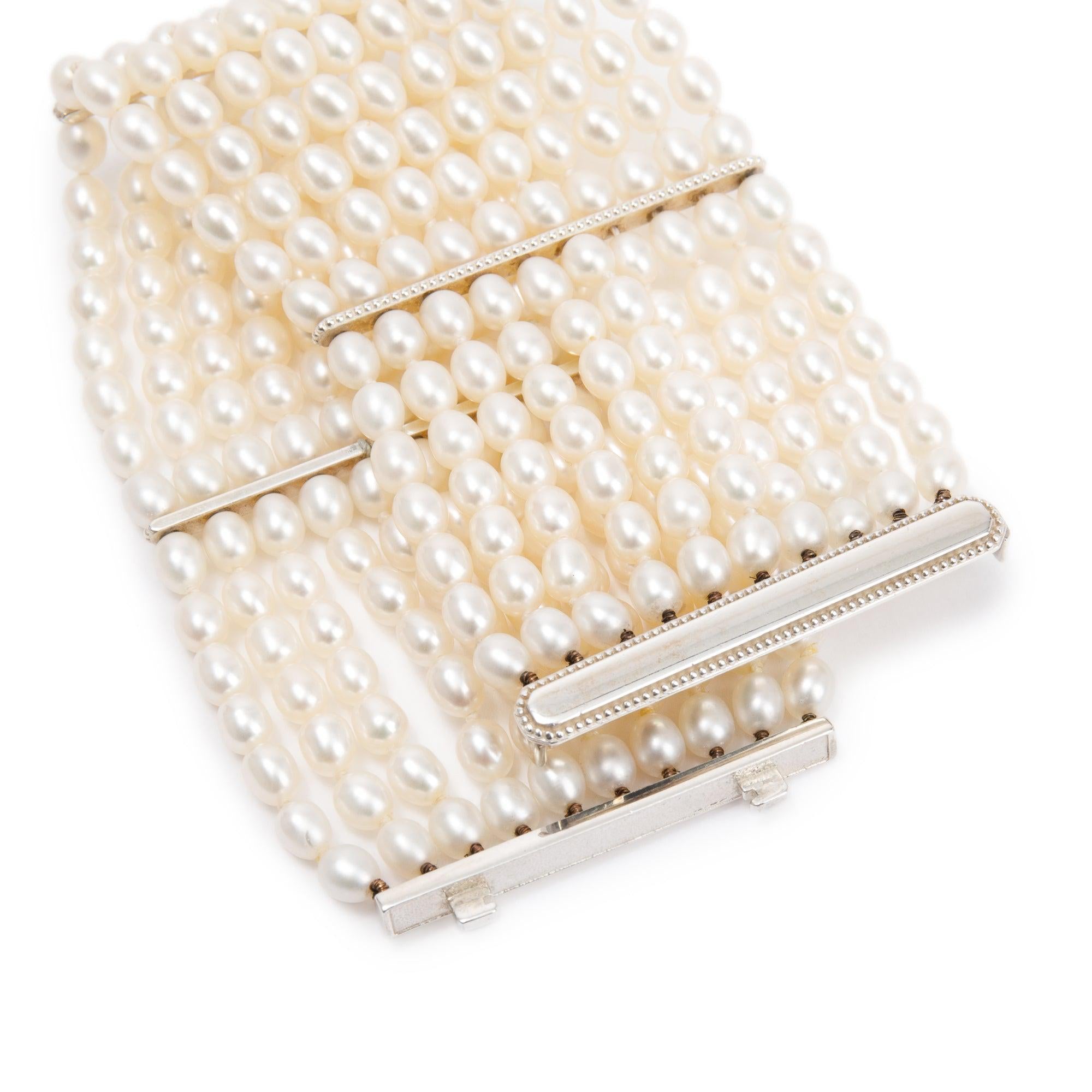 Tiffany & Co. Sterling Silver Ziegfeld 10 Row Pearl Bracelet