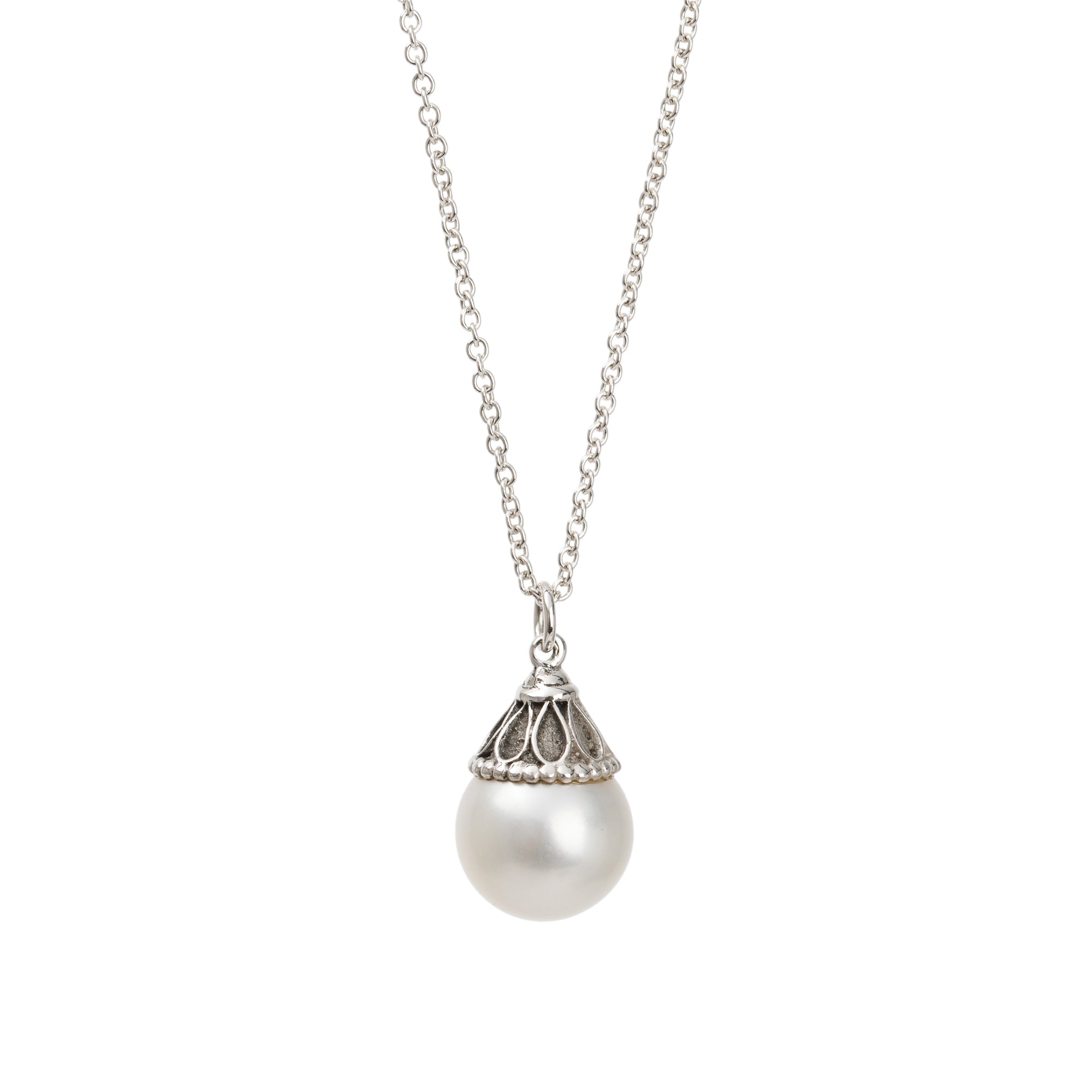 Tiffany & Co. Sterling Silver Ziegfeld 9MM Pearl Pendant Necklace
