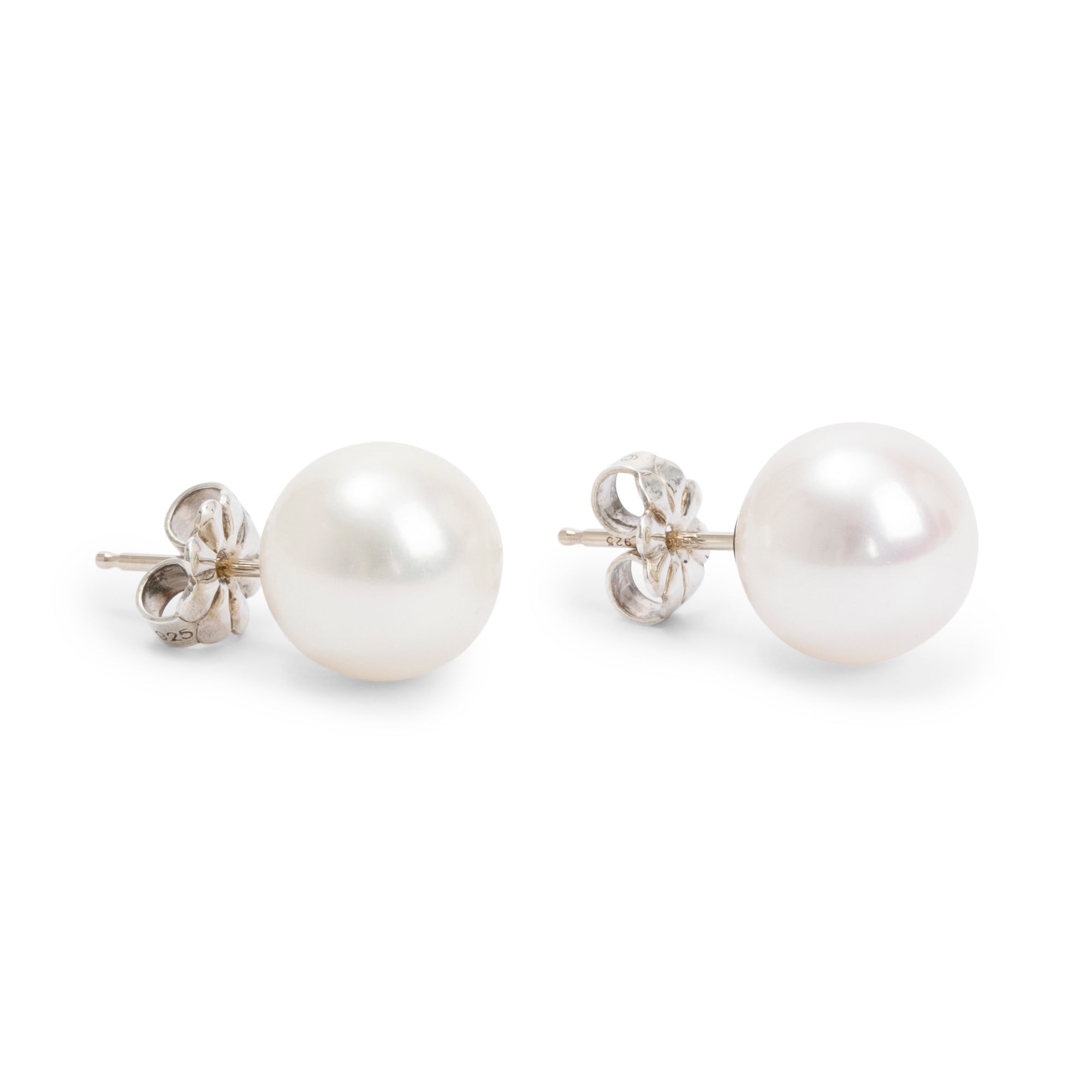 Tiffany & Co. Sterling Silver Ziegfeld Collection 9-10 MM Pearl Earrings w/ Box