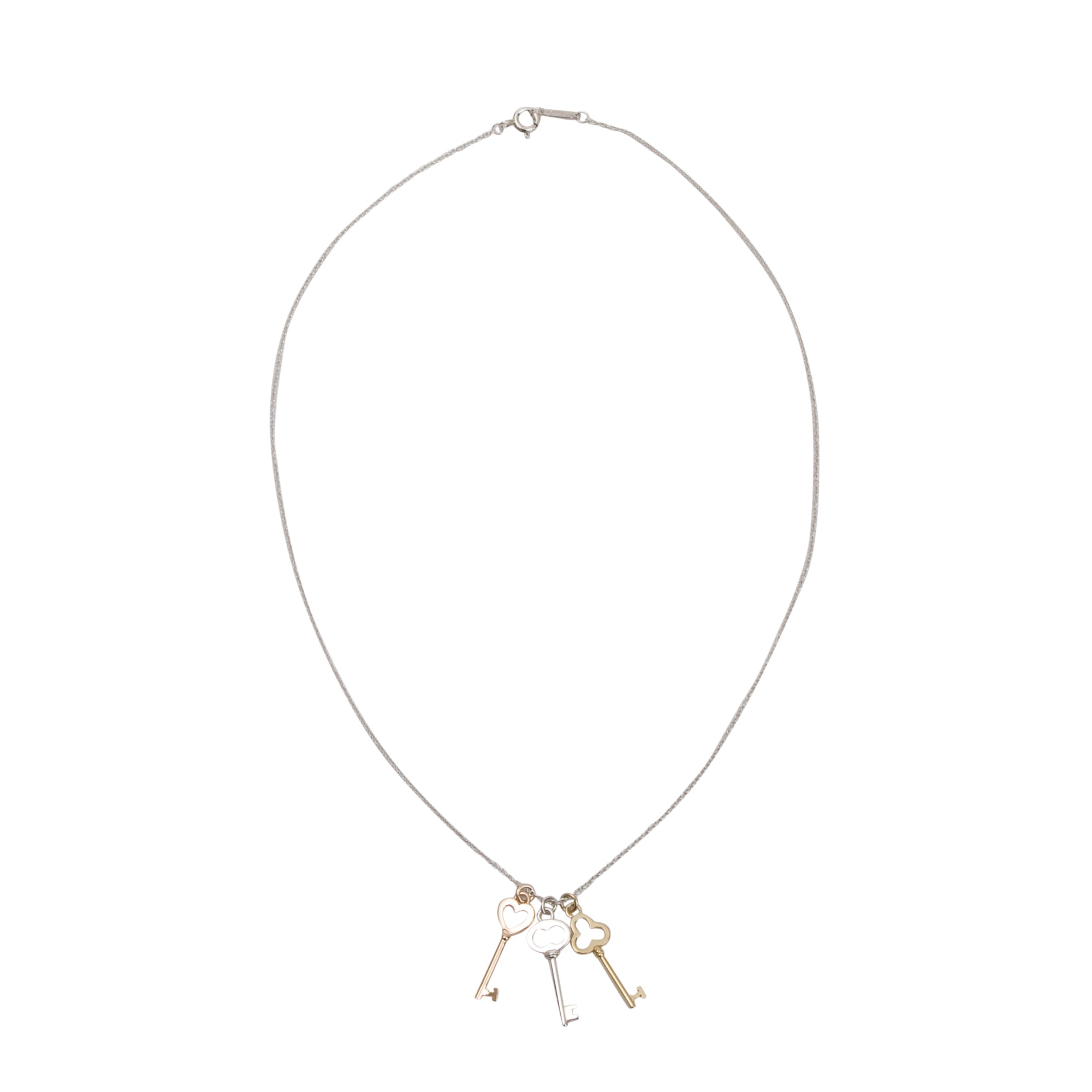 Tiffany & Co. Sterling Silver and 18k Rose & Yellow Gold Mini Three-Key Pendant Necklace