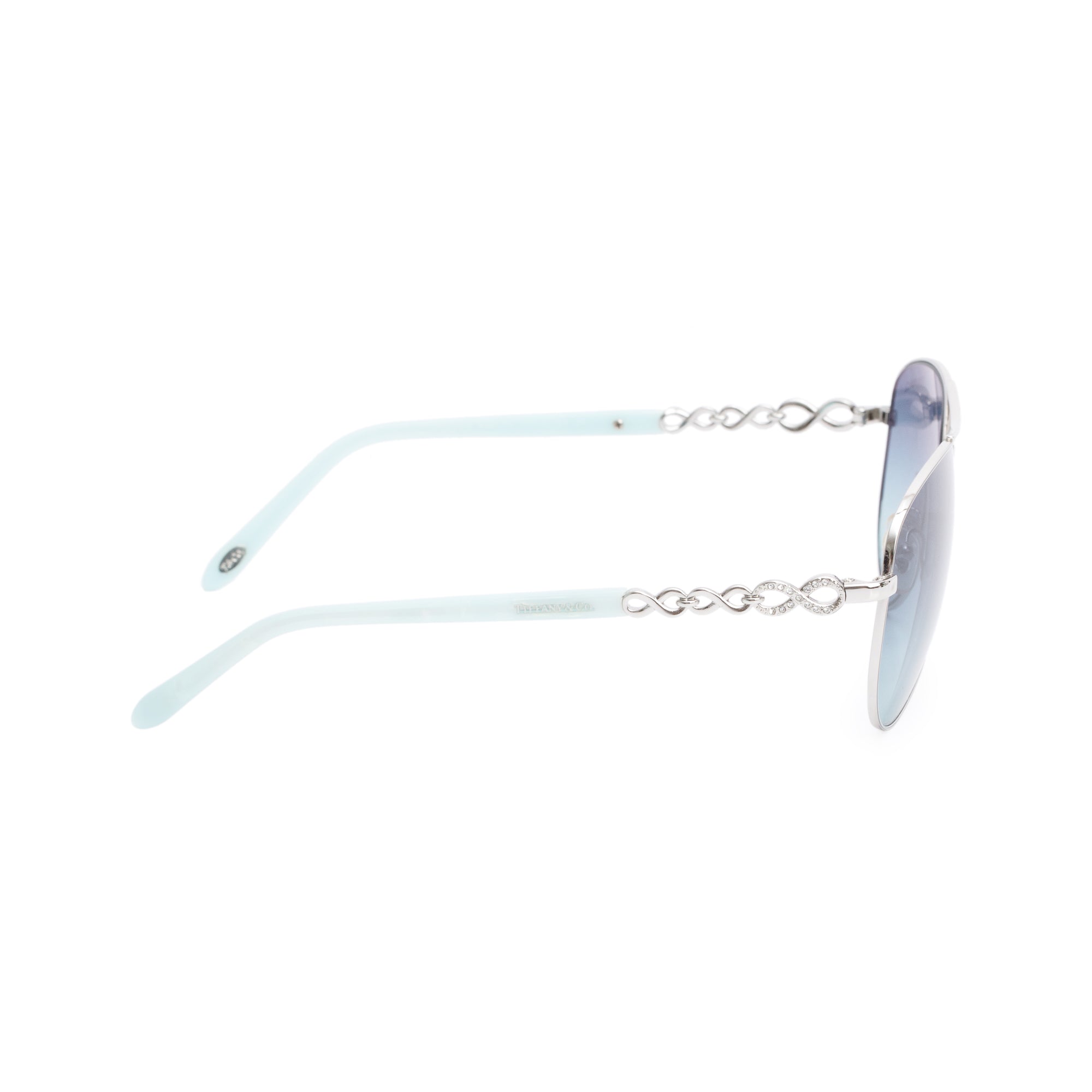 Tiffany & Co. TF 3049-B Silver Tone Metal Blue Acetate Infinity Aviator Sunglasses w/ Box & Case