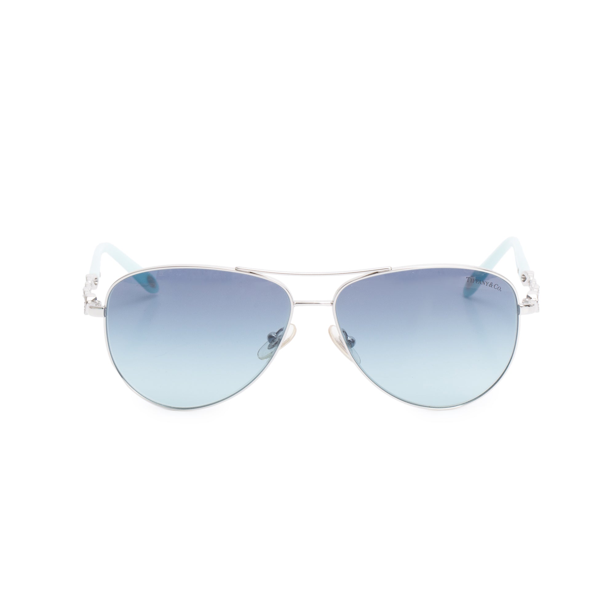Tiffany & Co. TF 3049-B Silver Tone Metal Blue Acetate Infinity Aviator Sunglasses w/ Box & Case