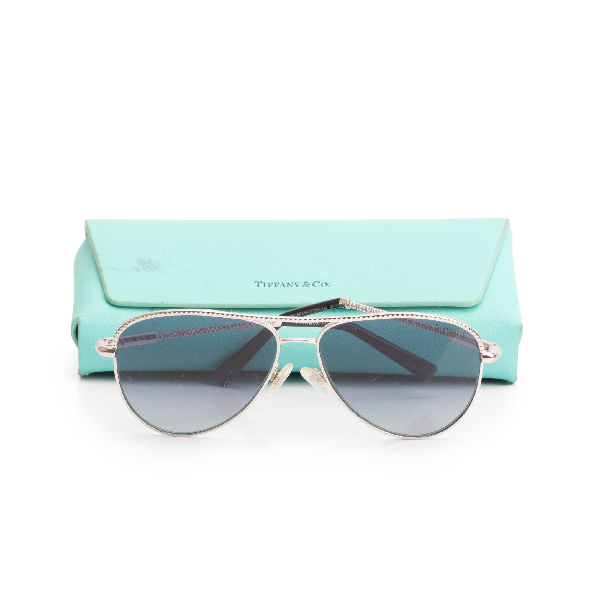 Tiffany & Co. TF 3062 Silver Tone Metal Aviator Sunglasses w/ Case