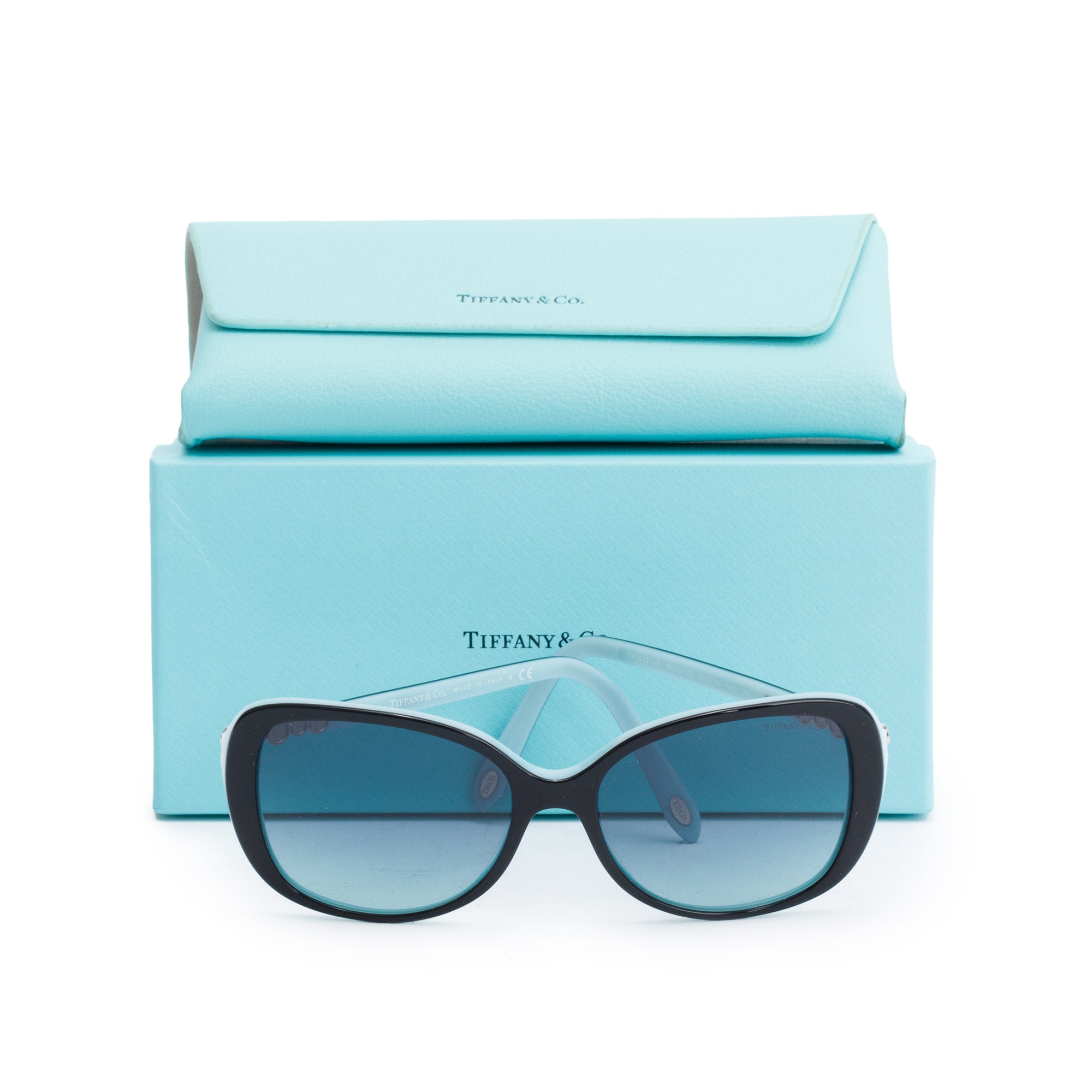 Tiffany & Co. TF 4121-B Black & Tiffany Blue Acetate Crystal Gradient Sunglasses w/ Box & Case