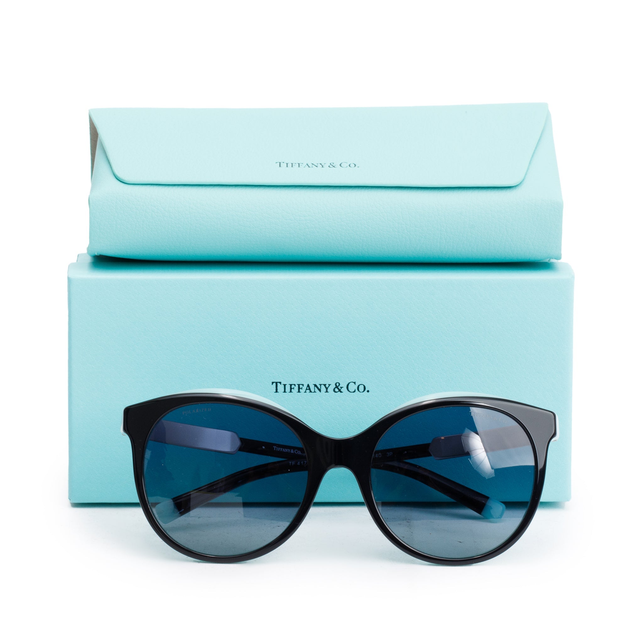 Tiffany & Co. TF 4175-B Black & Tiffany Blue Acetate Crystal Cat-Eye Sunglasses w/ Box & Case