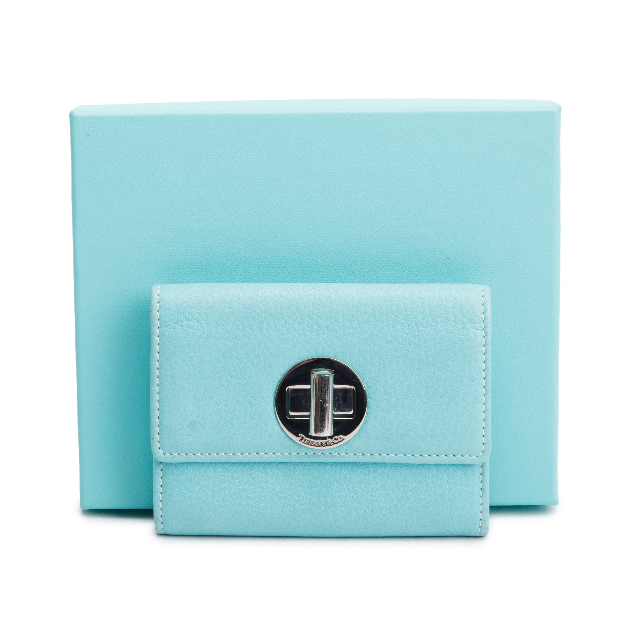 Tiffany & Co. Turquoise Leather Twist Lock Coin Purse Wallet w/ Box