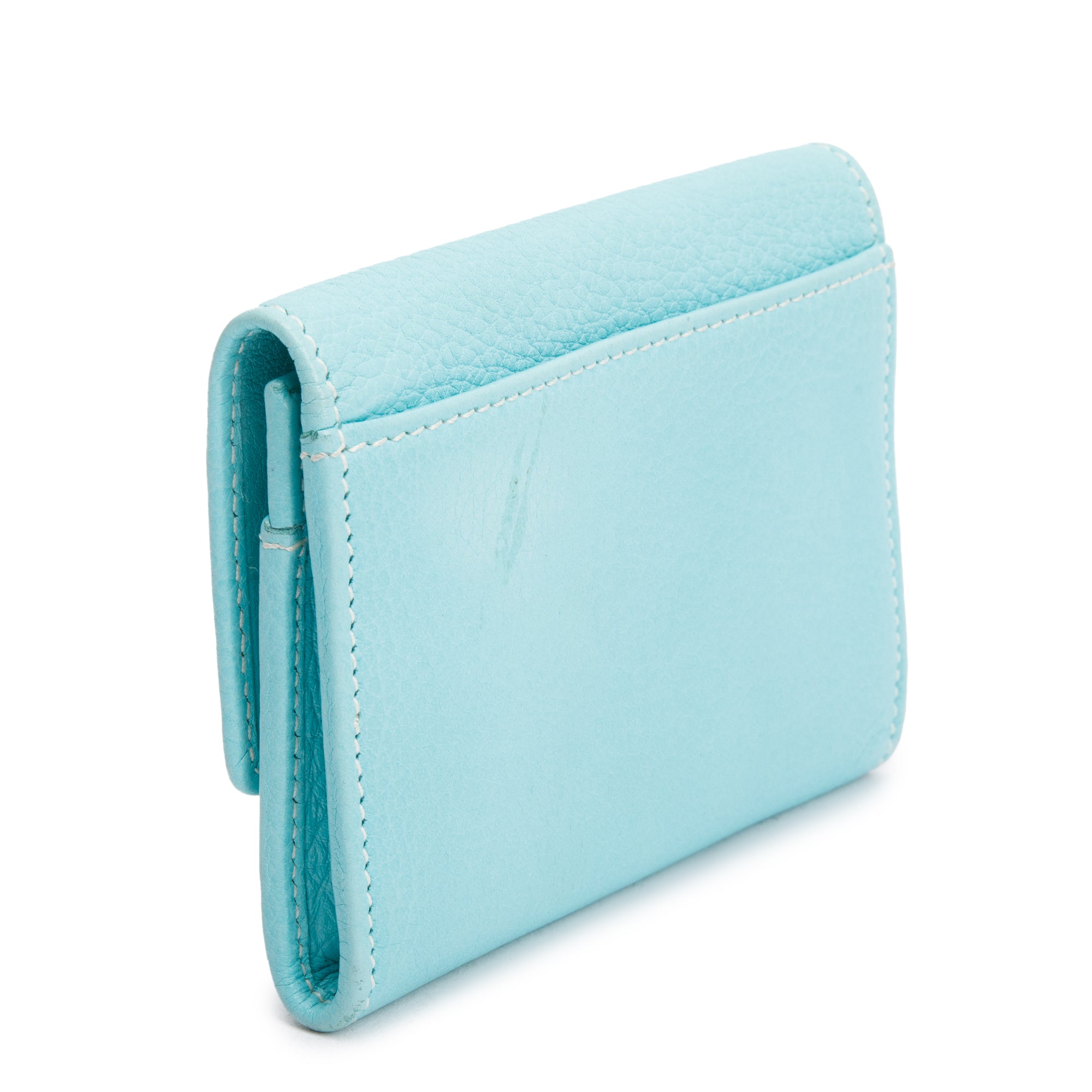 Tiffany & Co. Turquoise Leather Twist Lock Coin Purse Wallet w/ Box