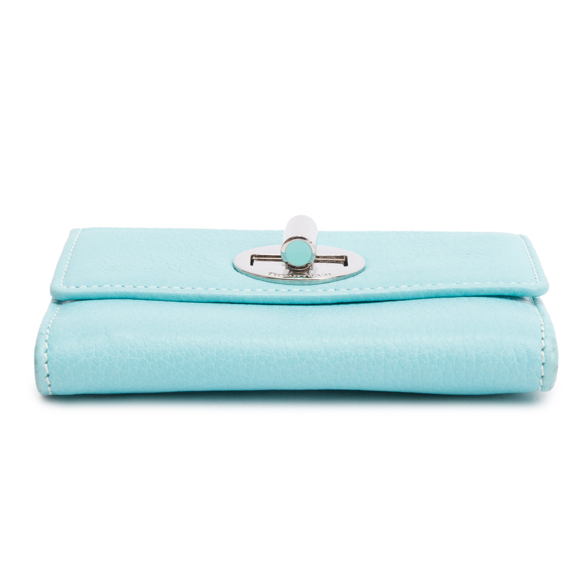 Tiffany & Co. Turquoise Leather Twist Lock Coin Purse Wallet w/ Box
