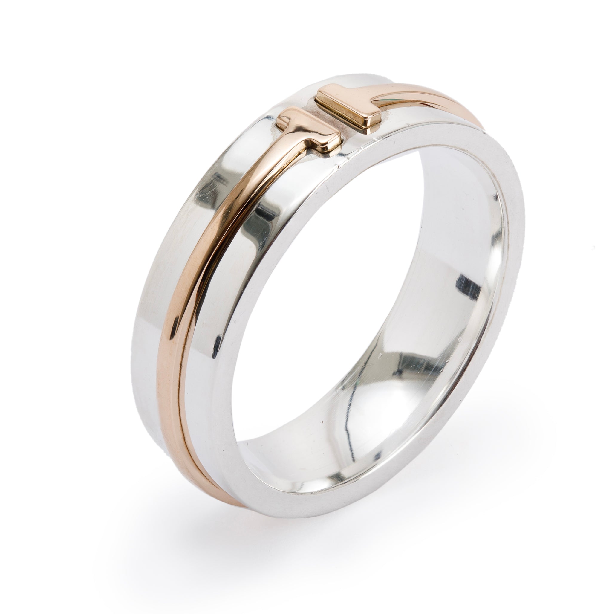 Tiffany & Co. Two-Tone T Wide Ring w/ Box