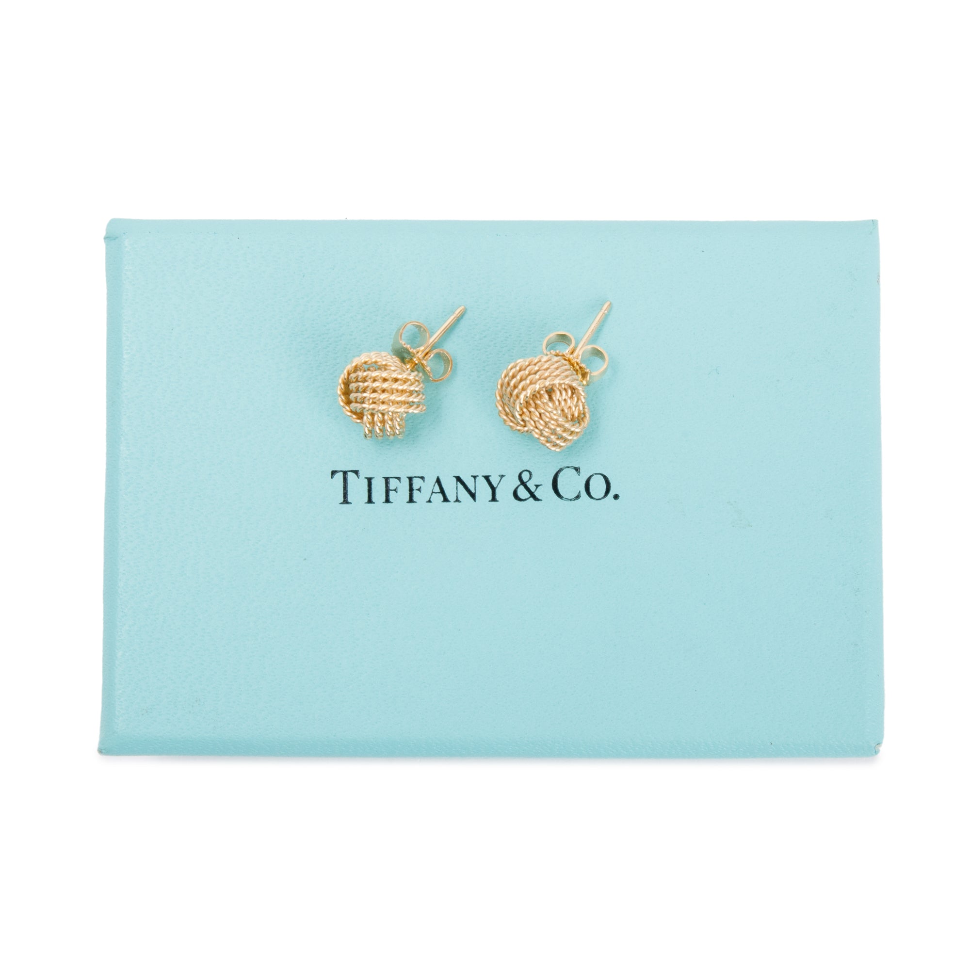 Tiffany & Co. Vintage 14k Yellow Gold Twist Knot Earrings w/ Box