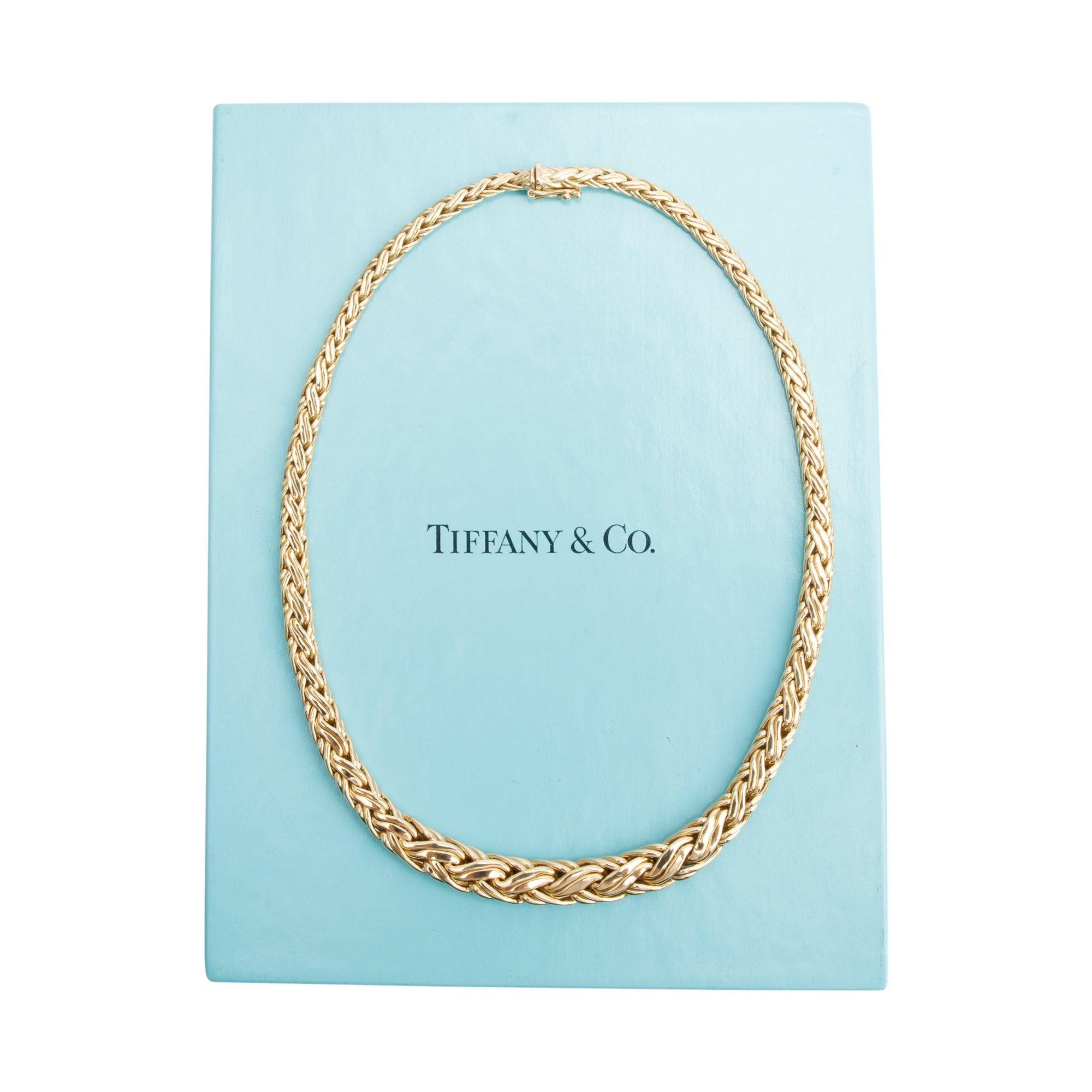Tiffany & Co. Vintage 18k Yellow Gold Graduated Wheat Chain Necklace w/ Box