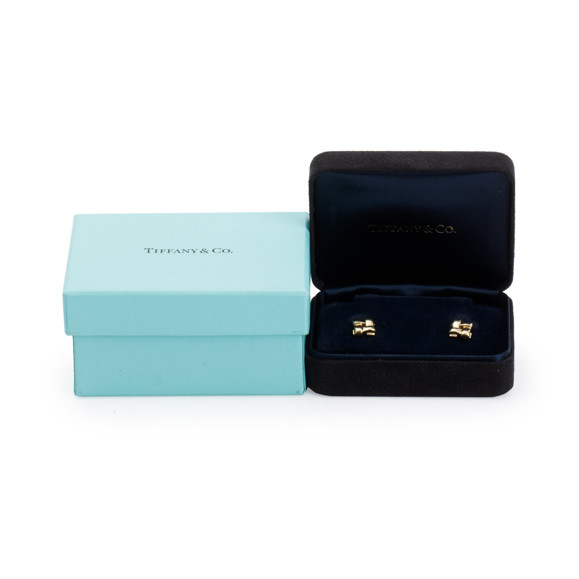 Tiffany & Co. Vintage 18k Yellow Gold Vannerie Basket Stud Earrings w/ Box
