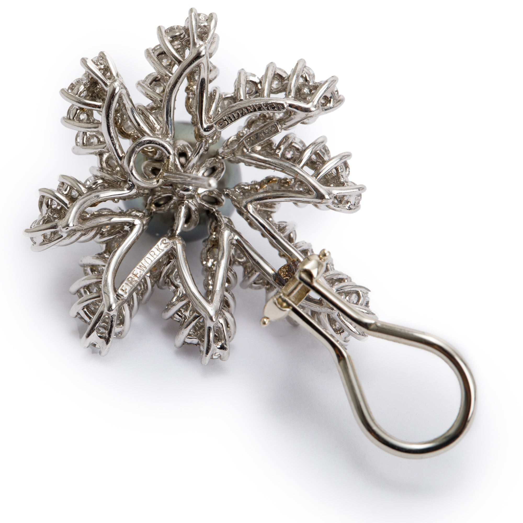 Tiffany & Co. Vintage Platinum Pearl & Diamond Fireworks Earrings