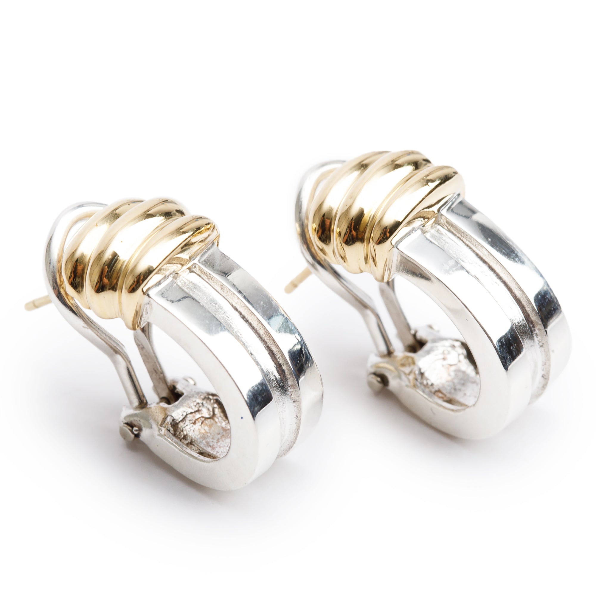 Tiffany & Co. Vintage Sterling Silver & 18k Yellow Gold Atlas Groove Earrings