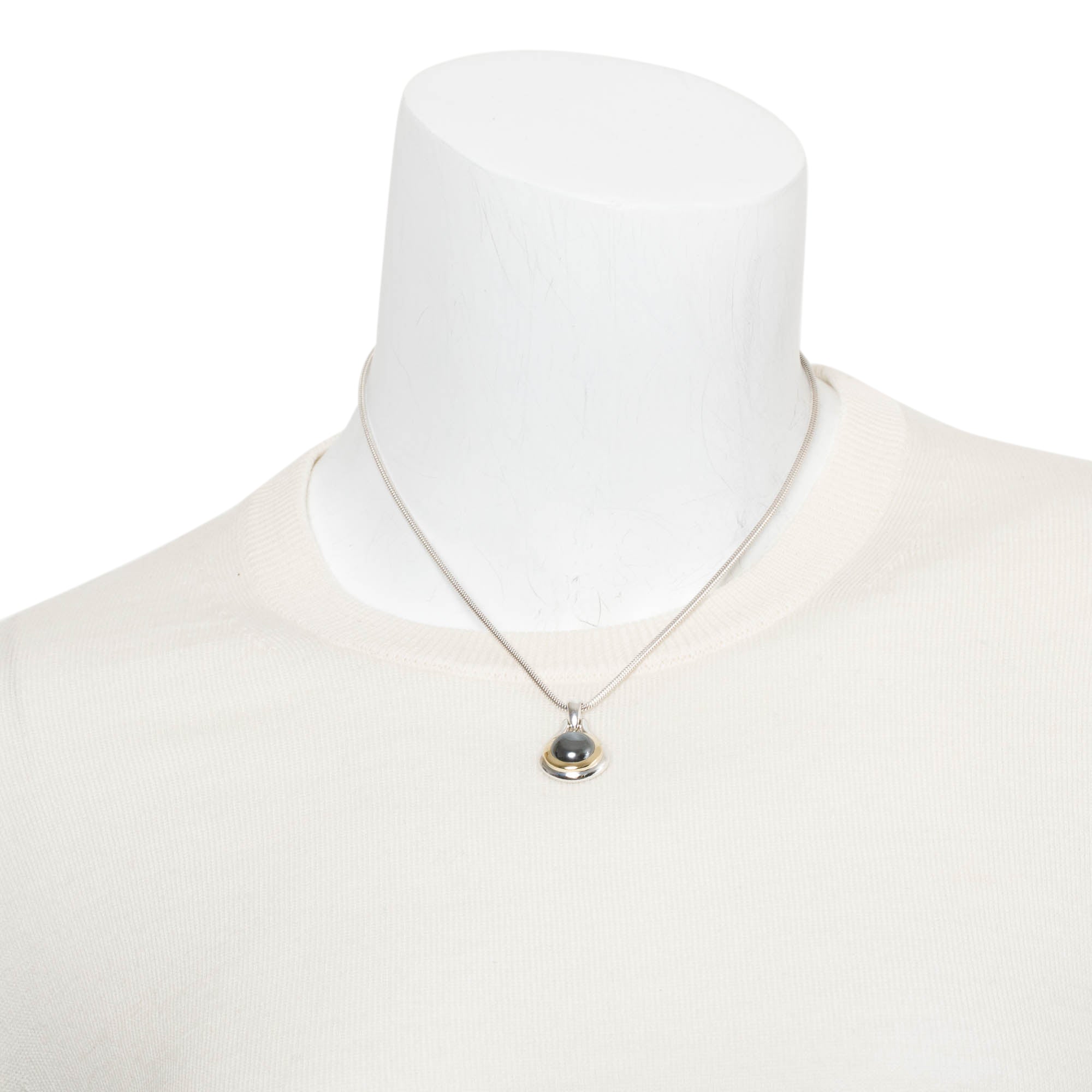 Tiffany & Co. Vintage Sterling Silver & 18k Yellow Gold Hematite Pendant Necklace