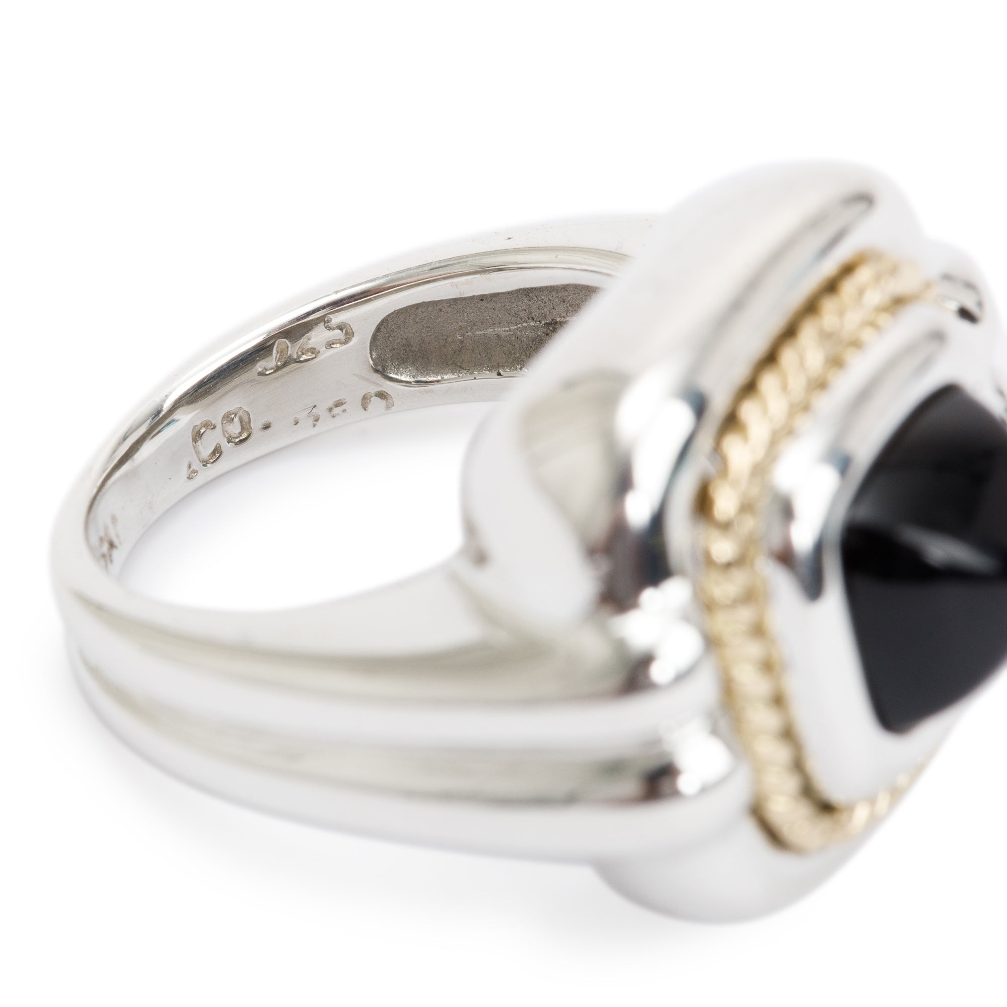 Tiffany & Co. Vintage Sterling Silver & 18k Yellow Gold Rope Onyx Cocktail Ring, Size 4.75 w/ Box