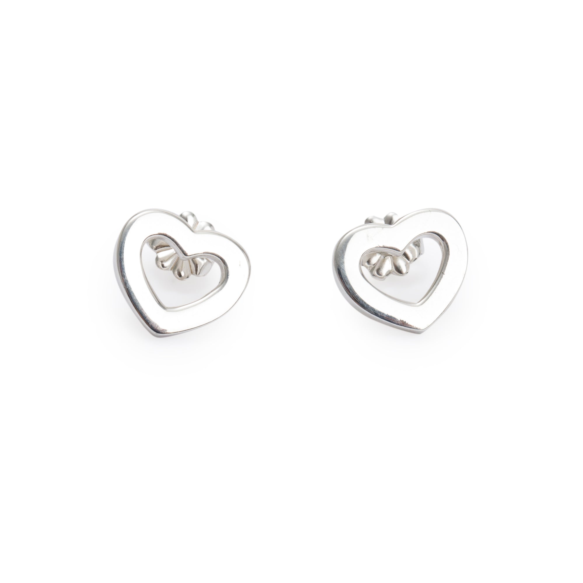 Tiffany & Co. Vintage Sterling Silver Open Heart Stud Earrings, 12 MM