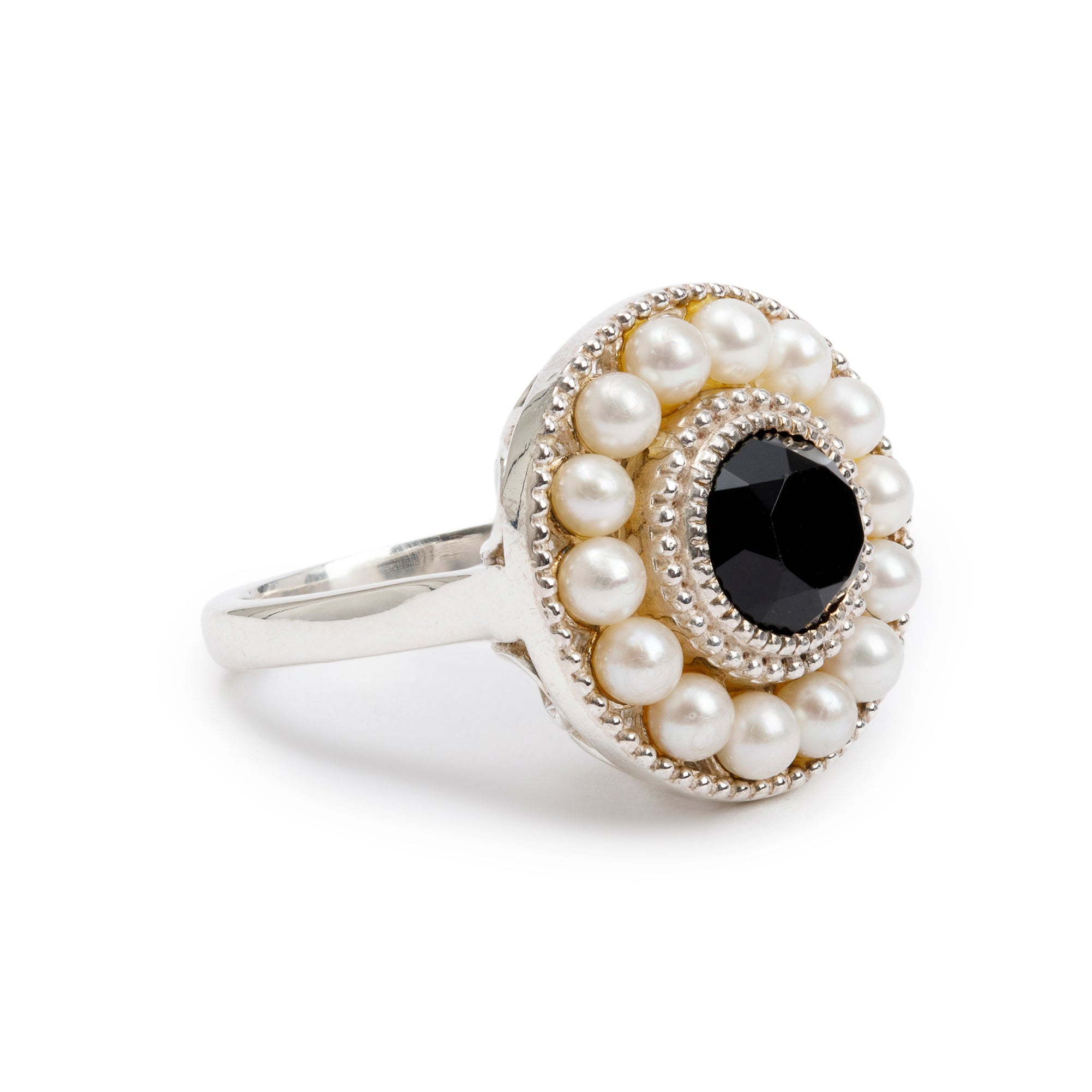 Tiffany & Co. Ziegfeld Collection Sterling Silver Onyx & Pearl Ring, Size 6