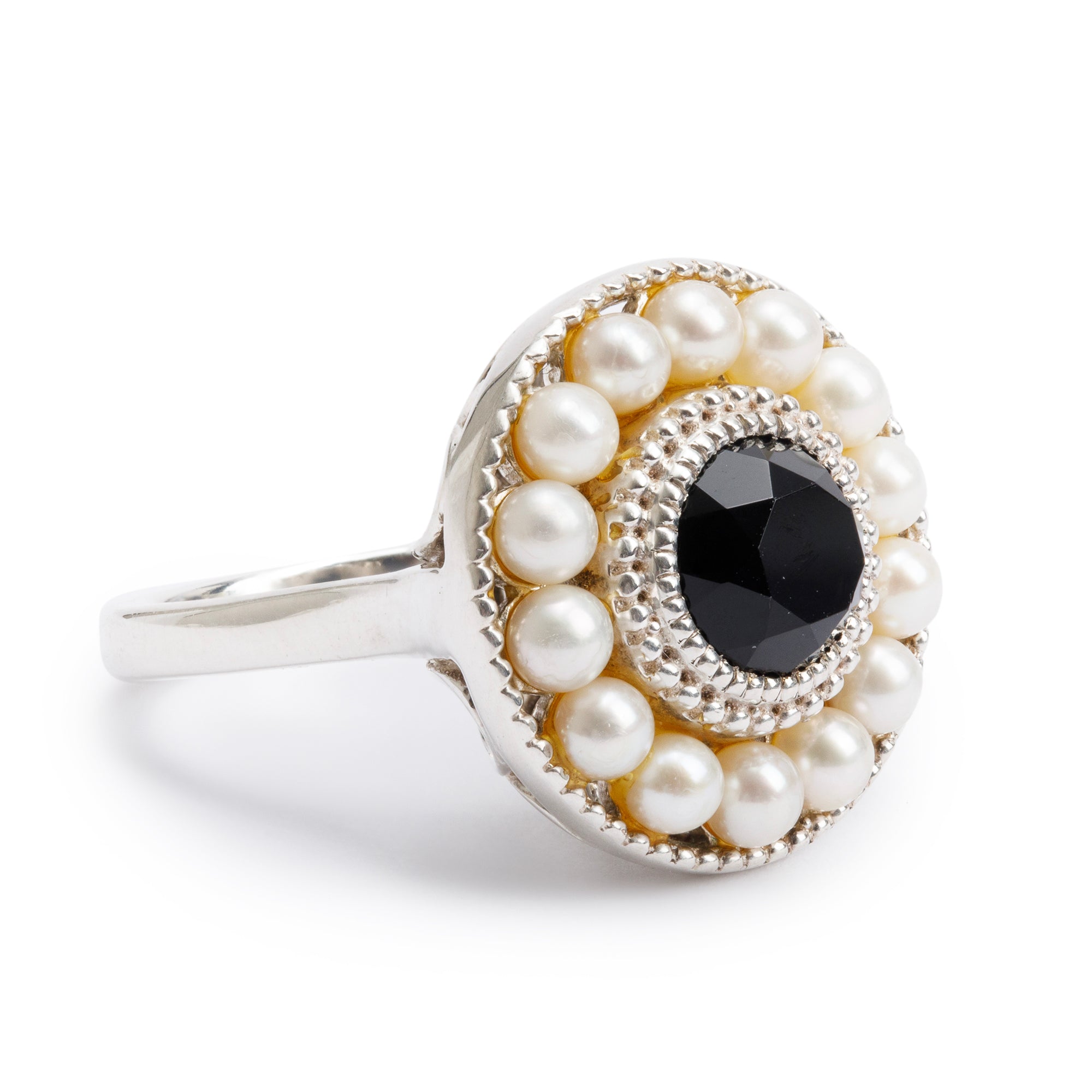 Tiffany & Co. Ziegfeld Collection Sterling Silver Onyx & Pearl Ring, Size 6