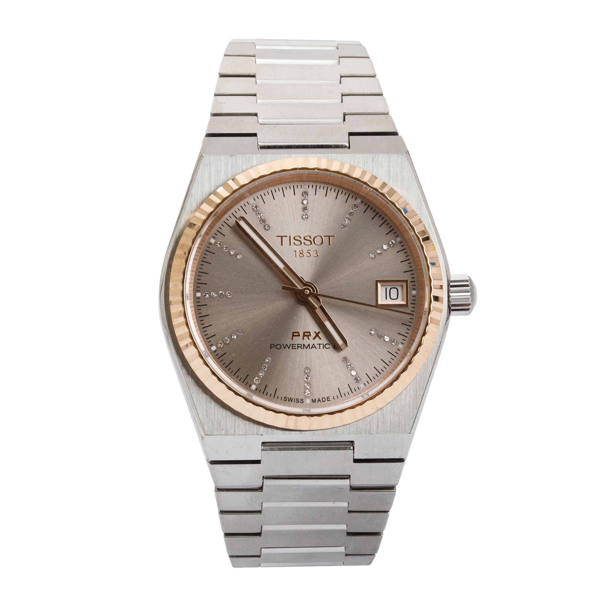 Tissot 2023 Stainless Steel & 18k Rose Gold Diamond Dial PRX 35 MM Automatic Watch w/ Box & Papers