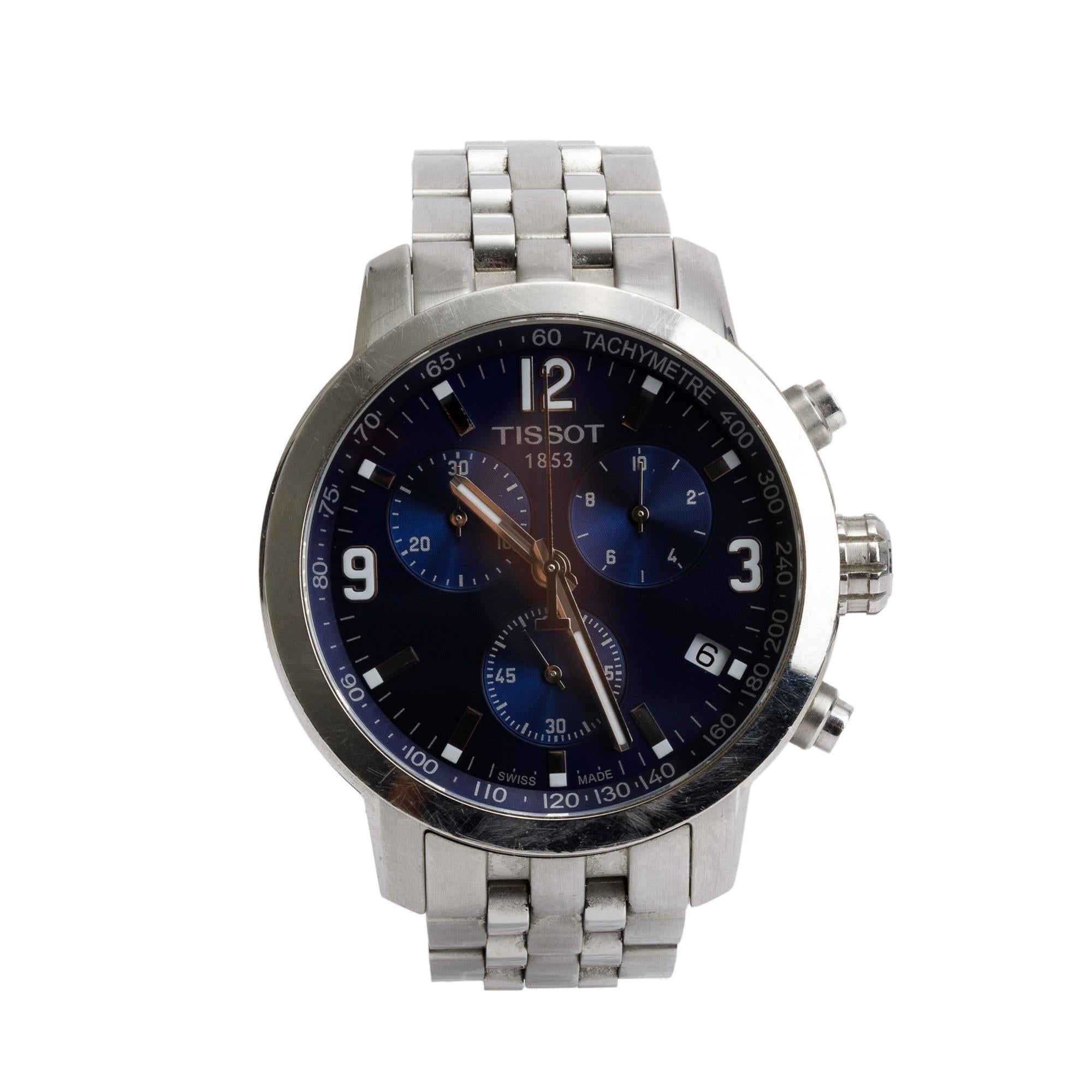 Tissot Stainless Steel PRC 200 41 MM Chronograph Quartz Watch Blue Dial w/ Box