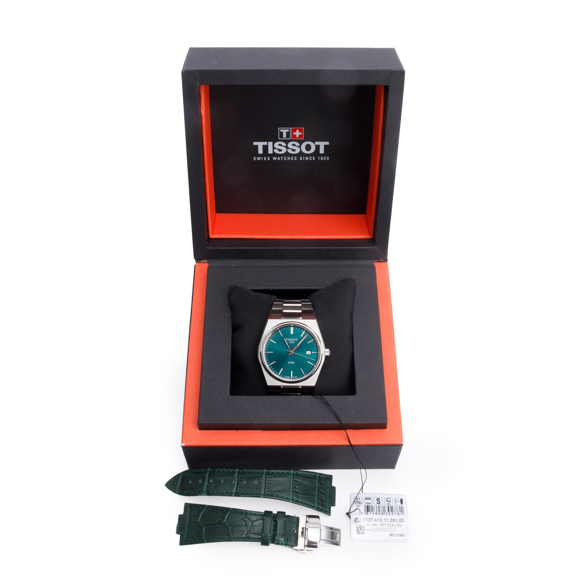 Tissot Stainless Steel PRX 40 MM Quartz Watch Green Dial w/ Box, Papers & Extra Strap