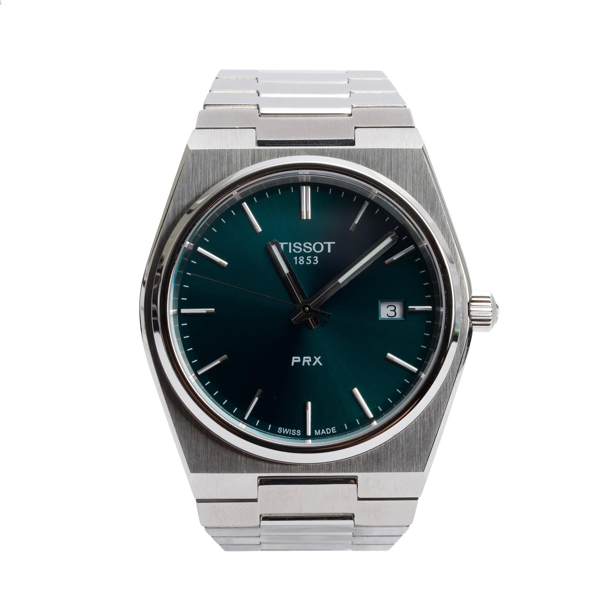 Tissot Stainless Steel PRX 40 MM Quartz Watch Green Dial w/ Box, Papers & Extra Strap