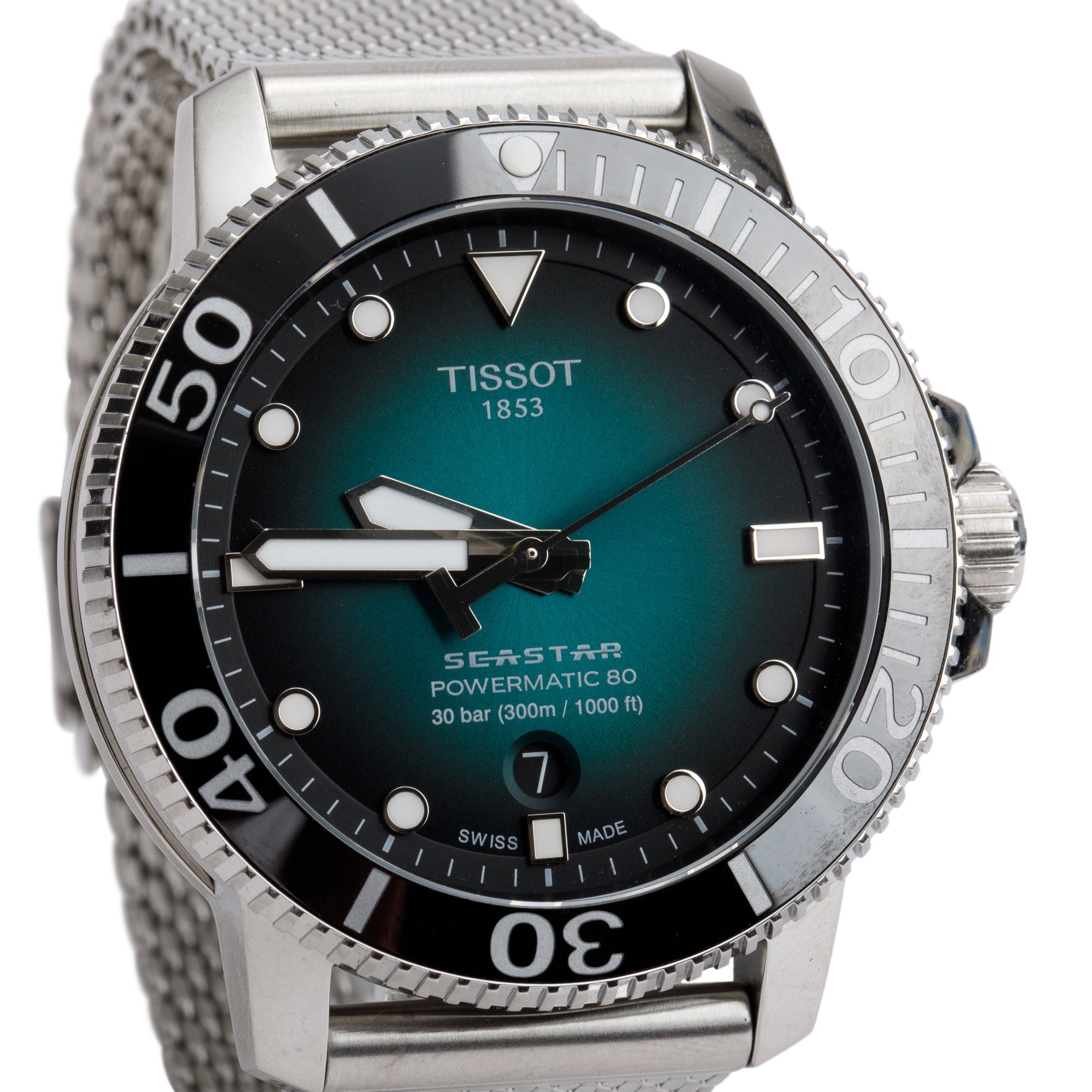 Tissot Stainless Steel Seastar 1000 Powermatic 80 43 MM Automatic Watch Green Dial w/ Box