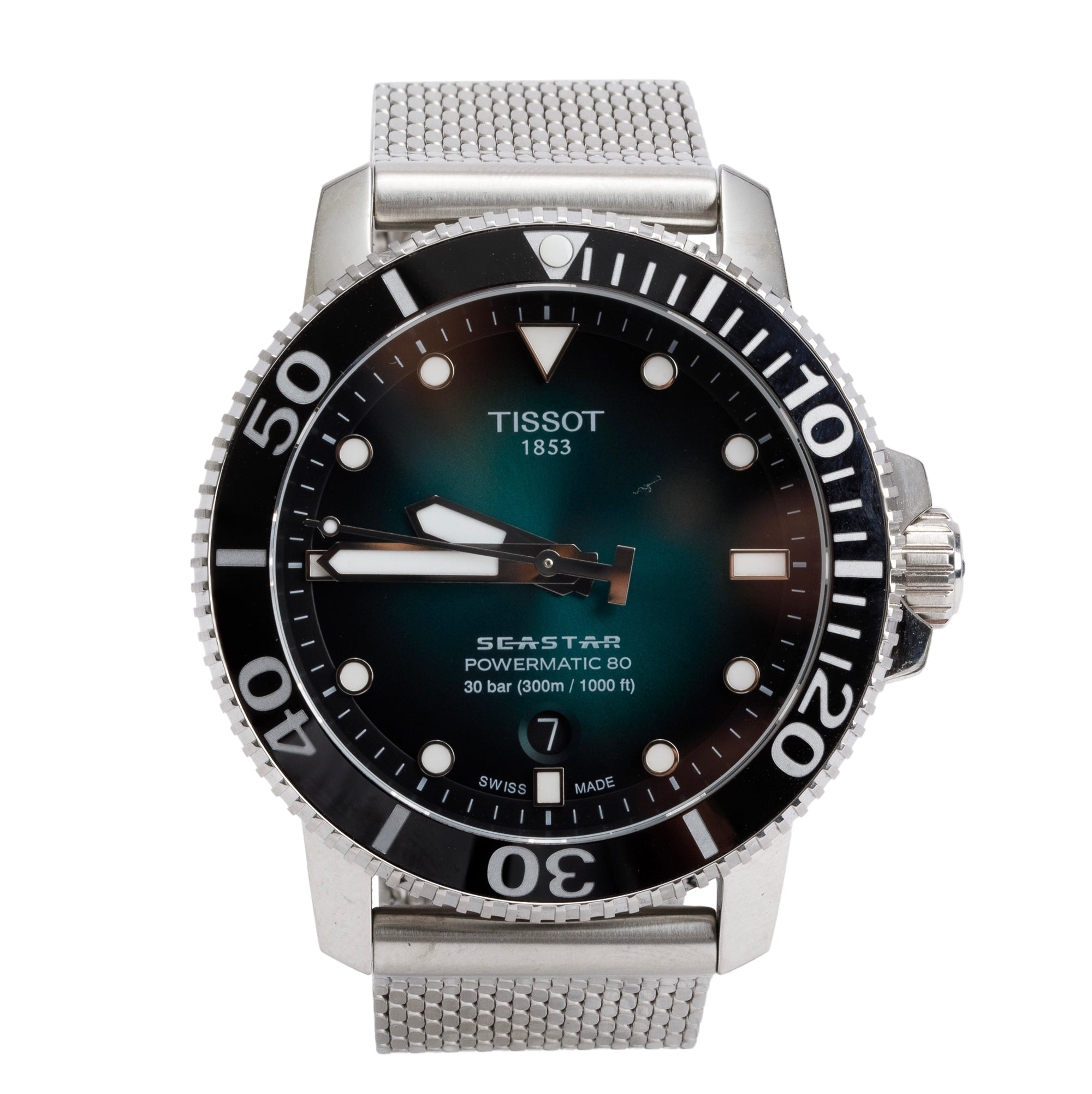 Tissot Stainless Steel Seastar 1000 Powermatic 80 43 MM Automatic Watch Green Dial w/ Box