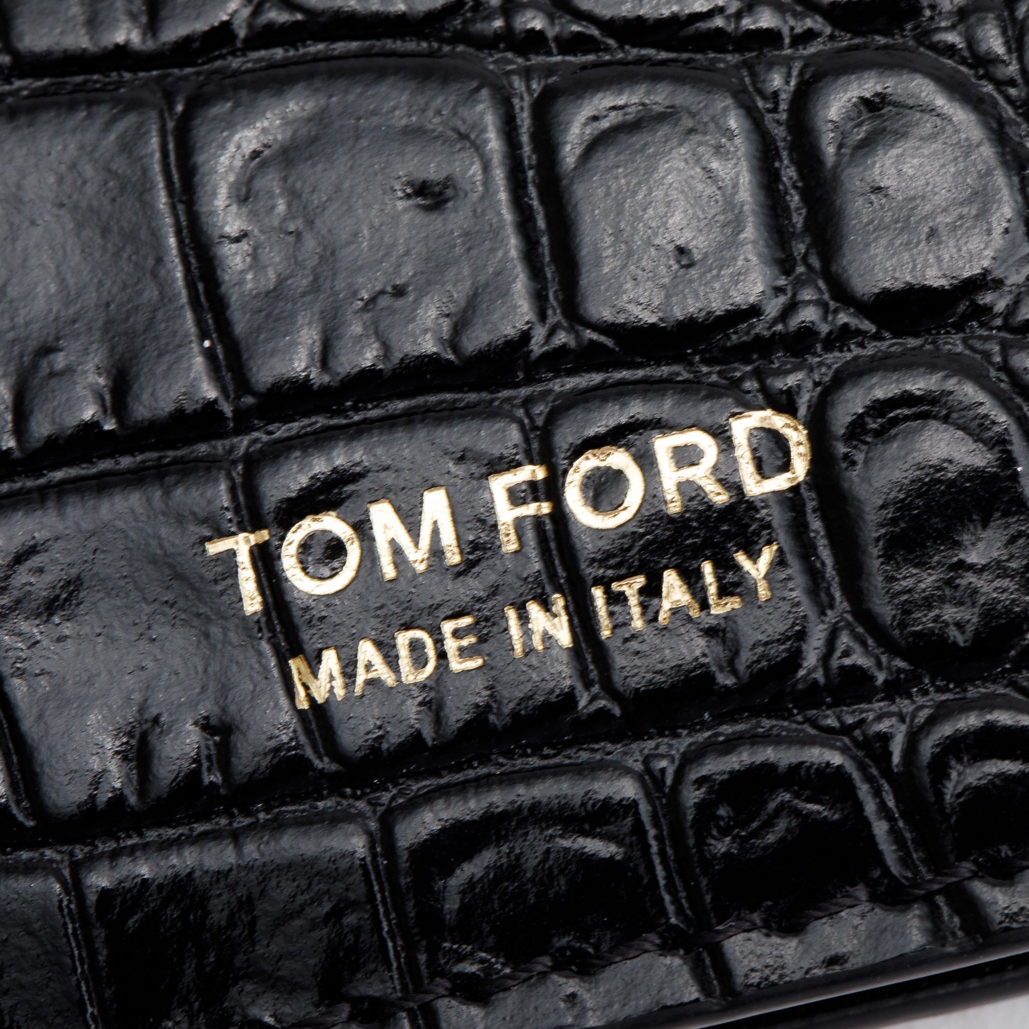 Tom Ford Black Alligator Embossed Leather Money Clip Bifold Wallet