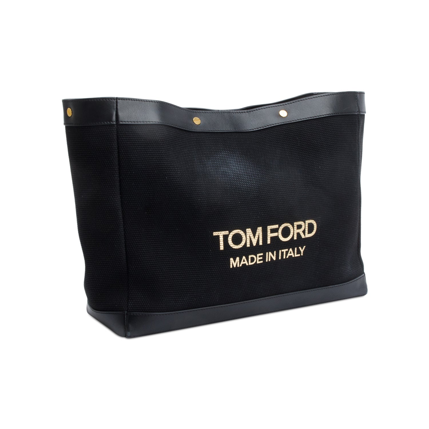 Tom Ford Black Canvas Leather Trim Logo Print Small Tote