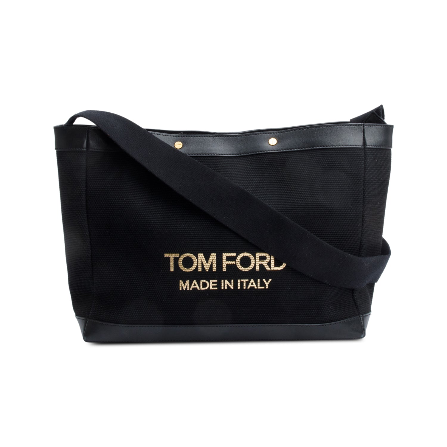Tom Ford Black Canvas Leather Trim Logo Print Small Tote