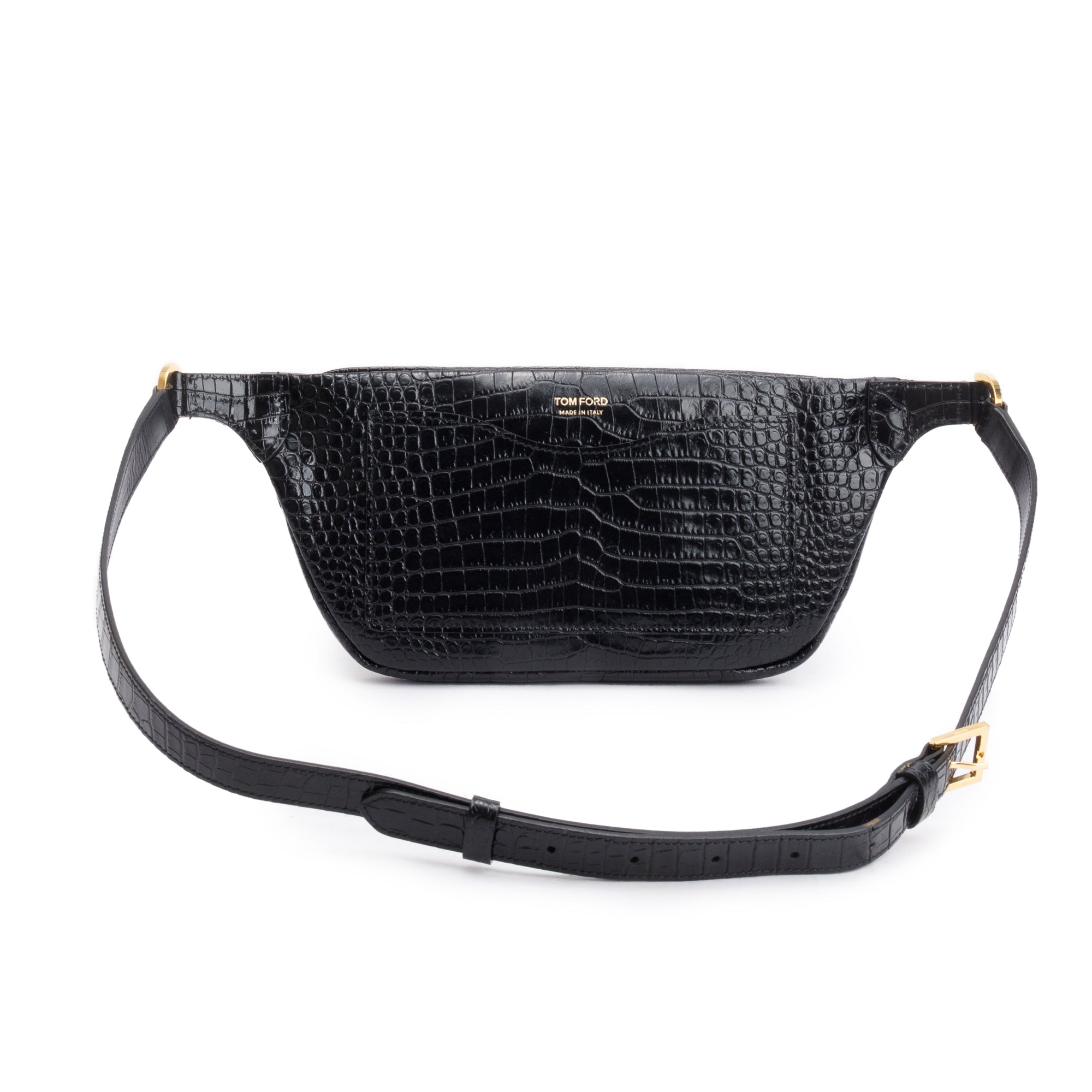 Tom Ford Black Shiny Croc-Embossed Calfskin Leather Belt Bag
