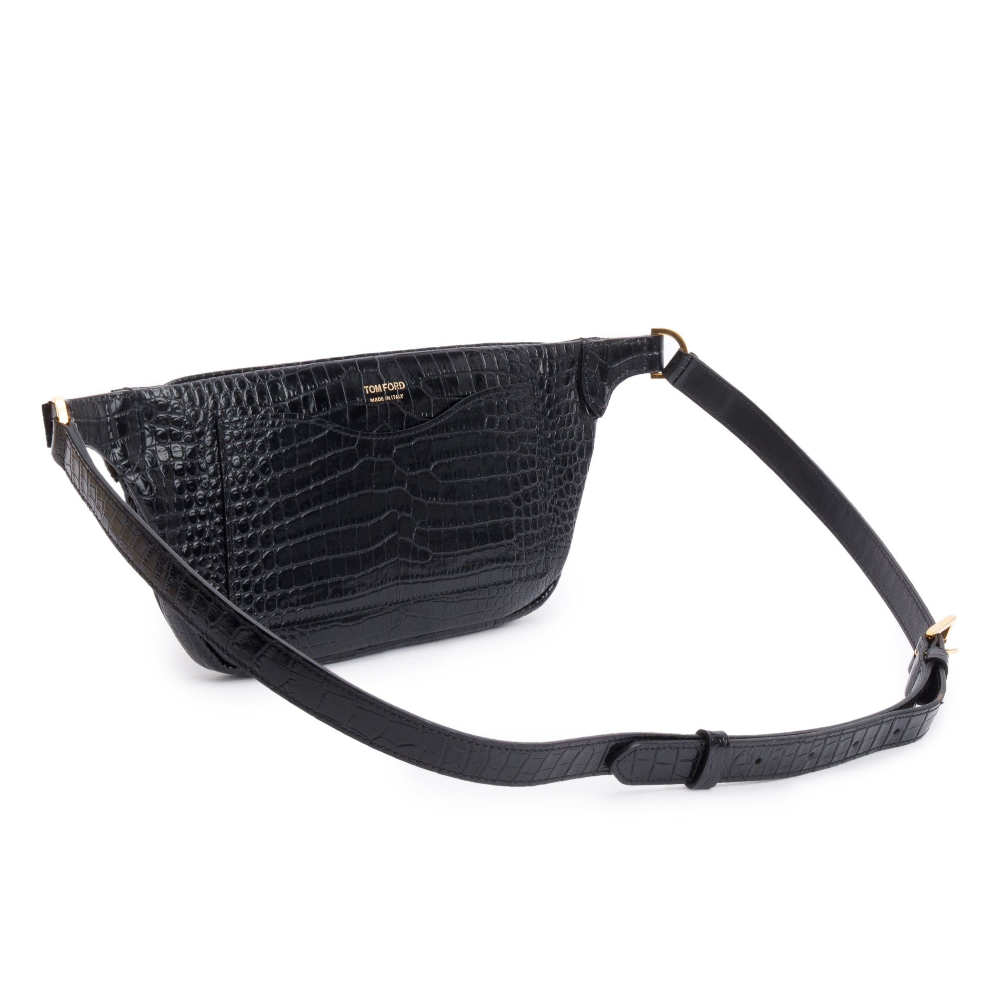 Tom Ford Black Shiny Croc-Embossed Calfskin Leather Belt Bag