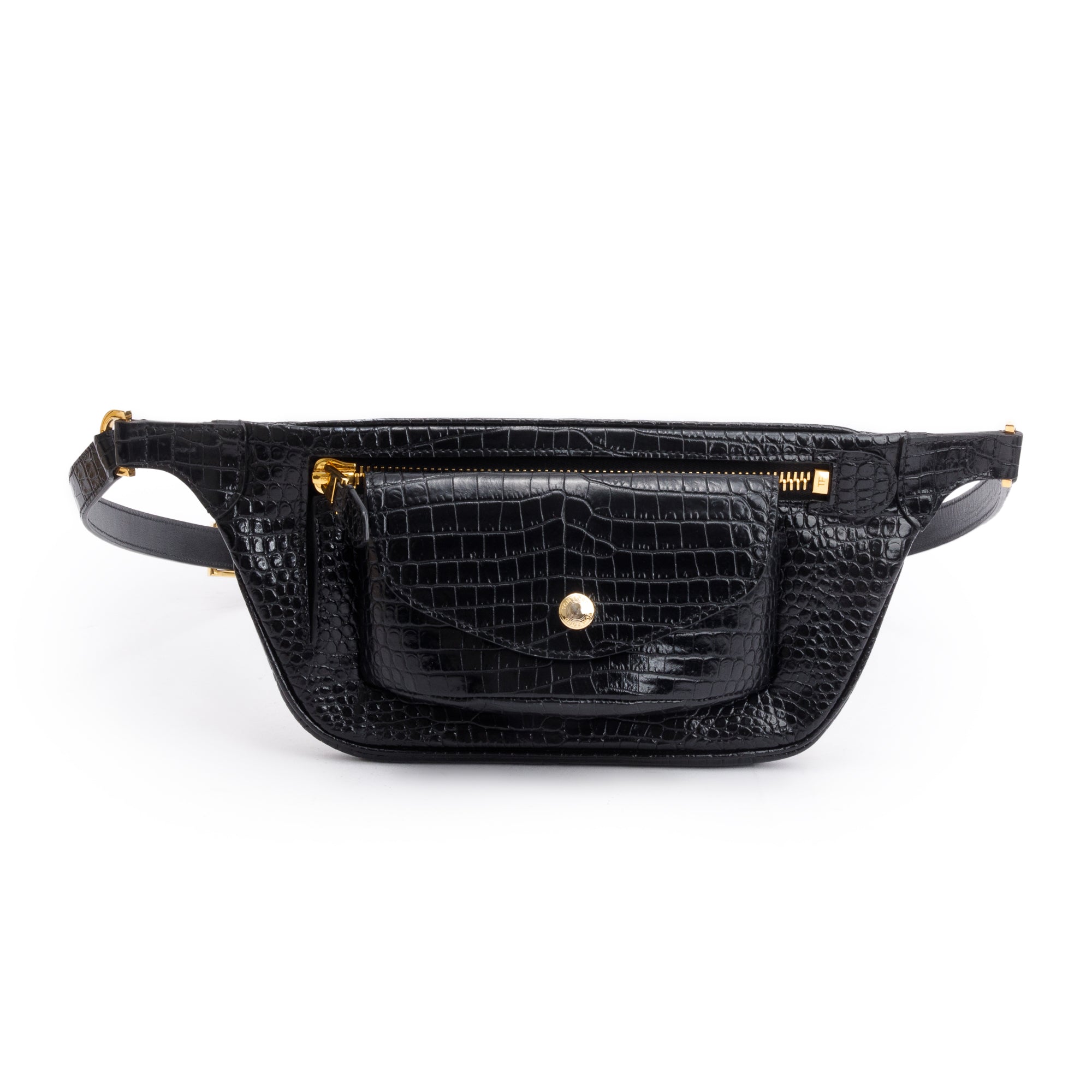 Tom Ford Black Shiny Croc-Embossed Calfskin Leather Belt Bag