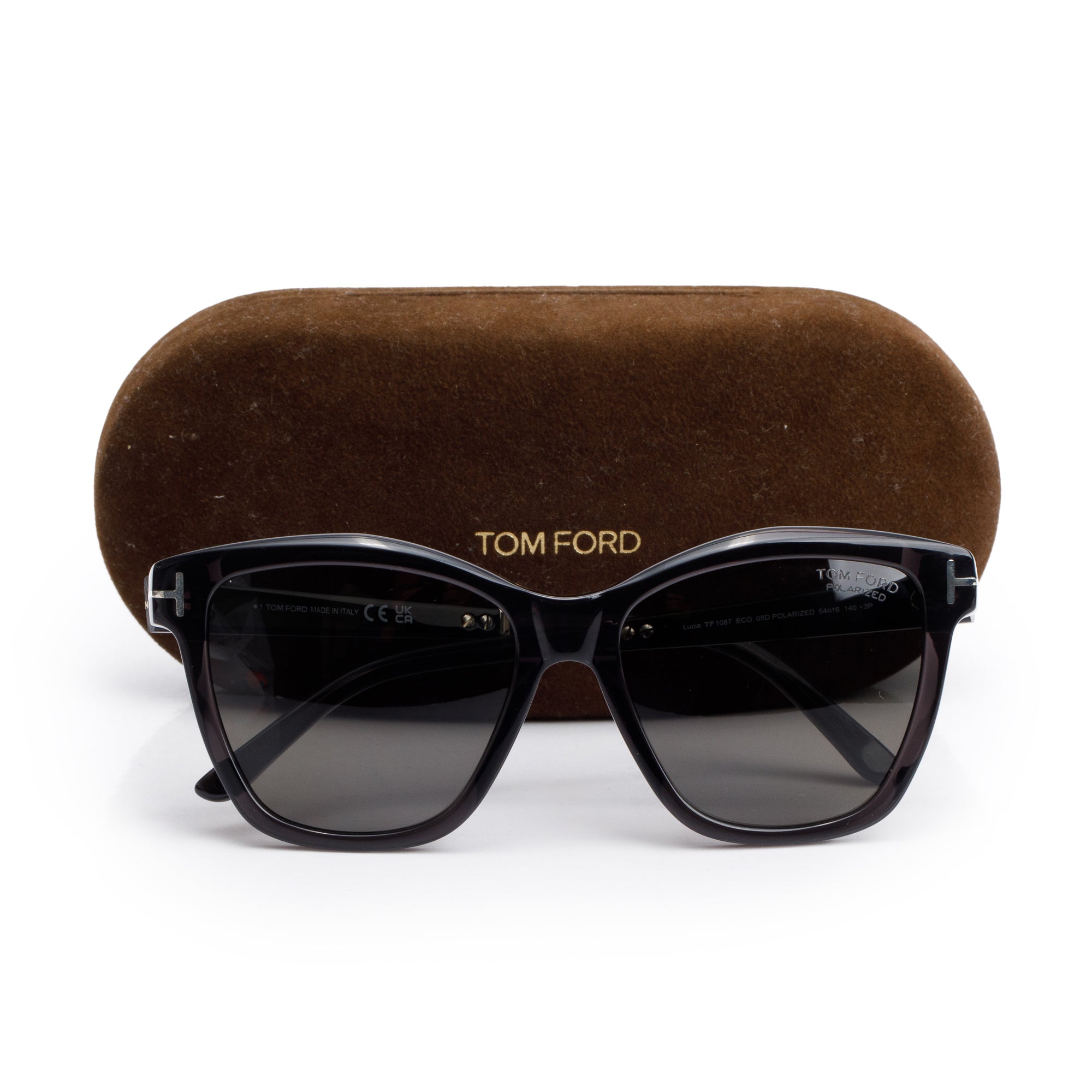 Tom Ford TF1087 Black Acetate Lucia Square Polarized Sunglasses w/ Case