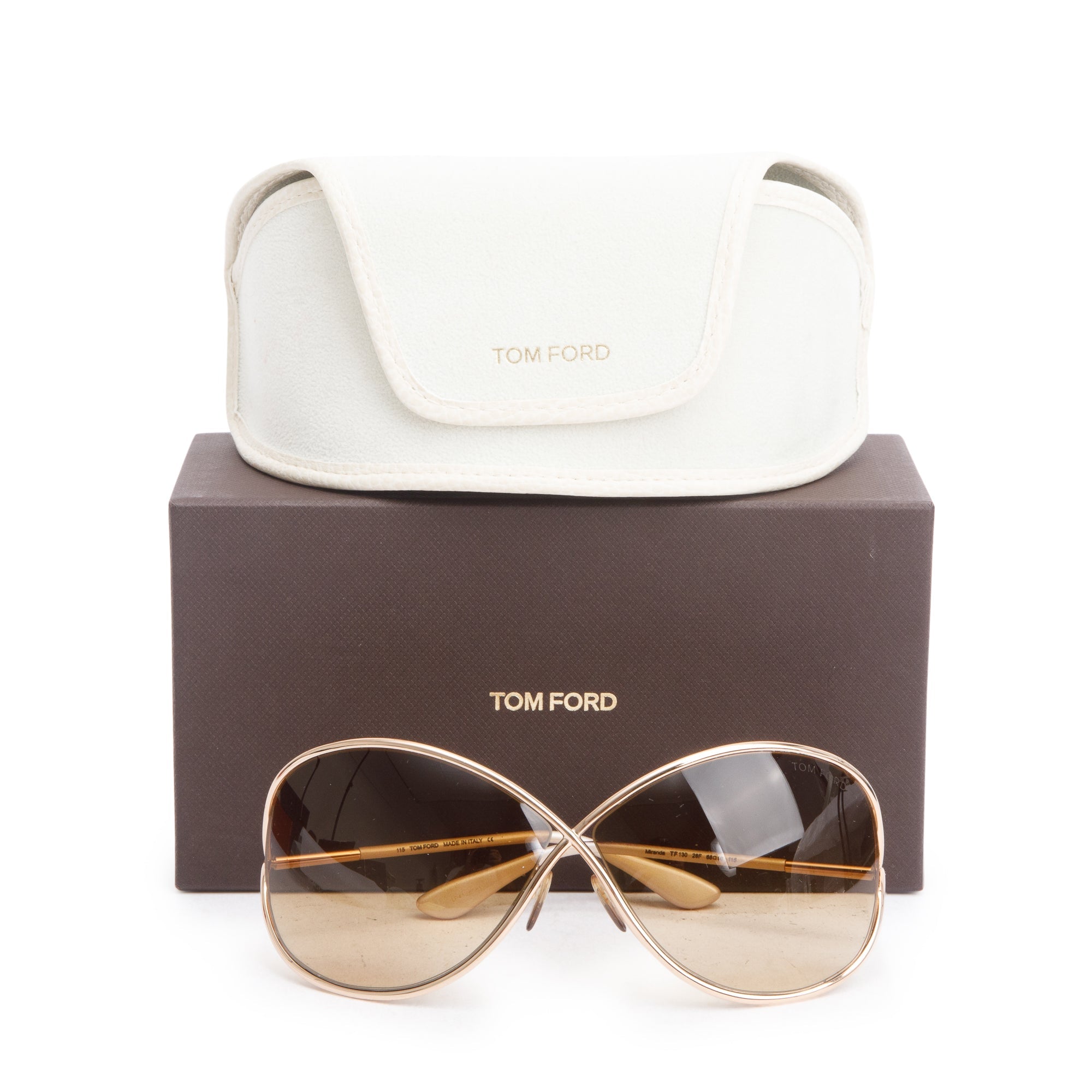 Tom Ford TF130 Shiny Silver Metal Miranda Oversized Sunglasses w/ Box & Case